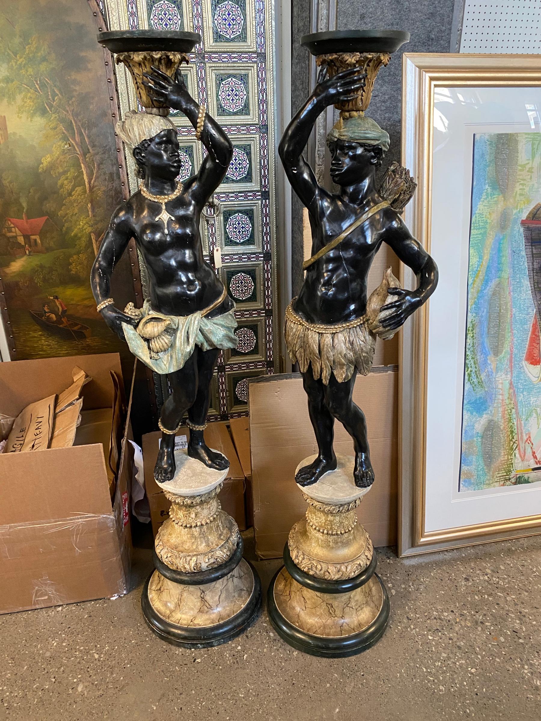 Pair of Venetian Blackamoor Figural Pedestals, Italy, mid 19th century