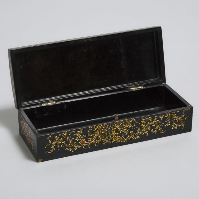 Jennens & Bettridge Painted Black Lacquer Papier Maché Glove Box, c.1870