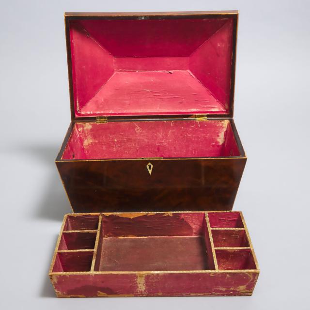 Large Early Victorian Satinwood Strung Flame Mahogany Work Box, c.1840