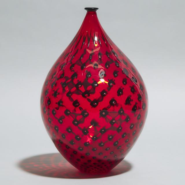 Ian Forbes (Canadian), Internally Decorated Red Glass Vase, 1992