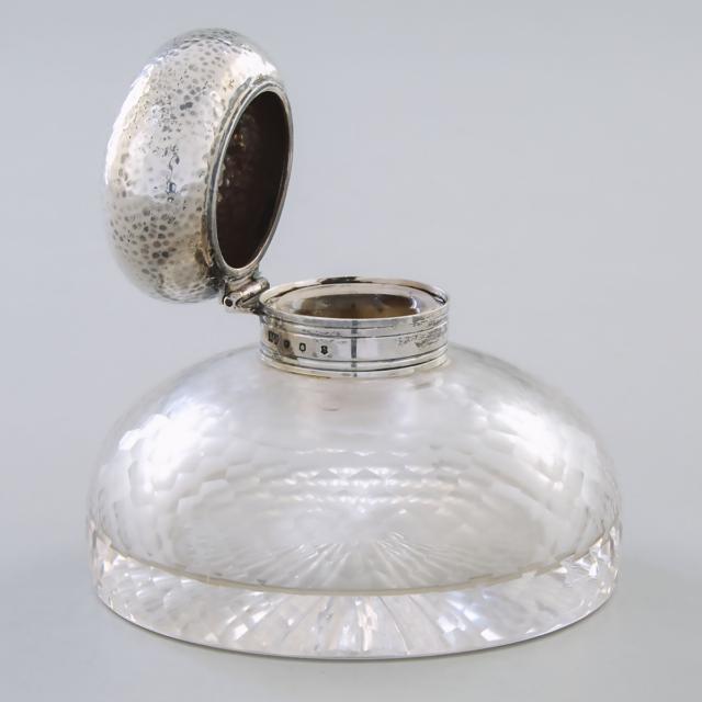 Edwardian Scottish Silver Mounted Cut Glass Inkwell, Hamilton & Inches, Edinburgh, 1906