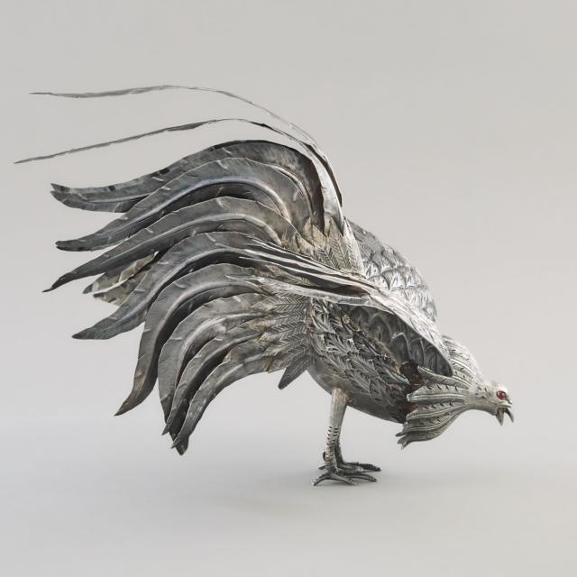 Mexican Silver Large Fighting Cock, Tane Orfevres, Mexico City, mid-20th century