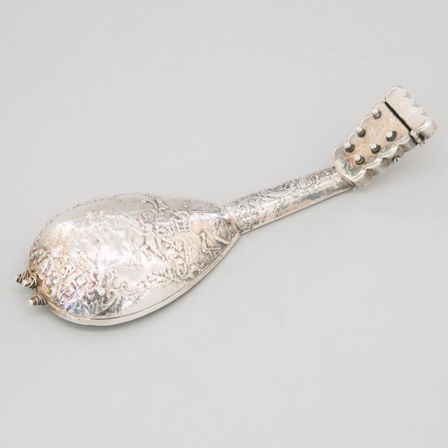 Dutch Silver Mandolin-Form Perfume Bottle, c.1900
