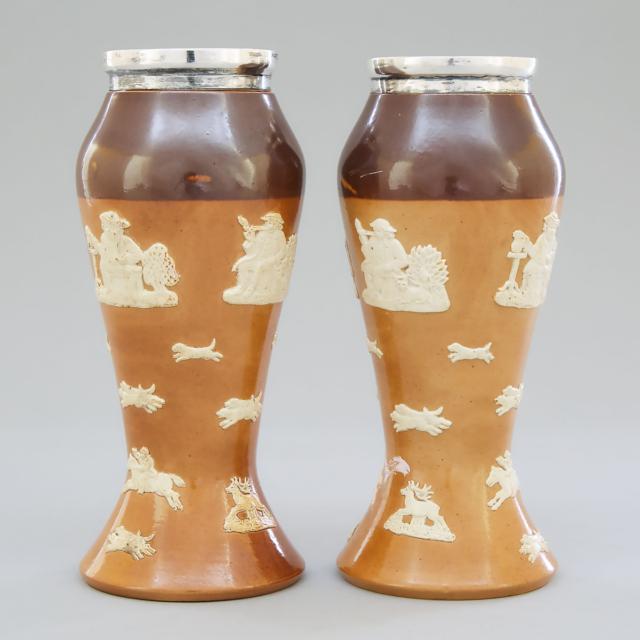 Pair of Royal Doulton Sprigged Stoneware Vases, c.1918