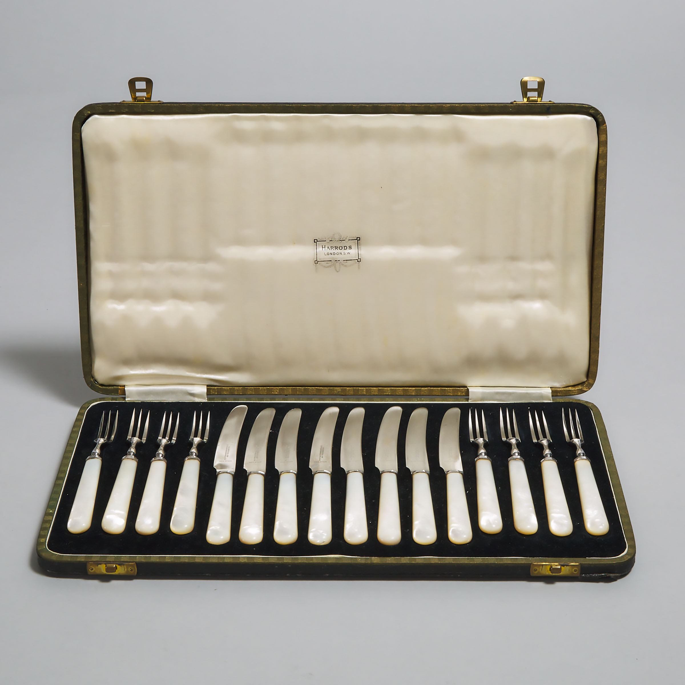 Harrods of London 16 Piece Mother-of-Pearl Handled Fruit Set, mid 20th century