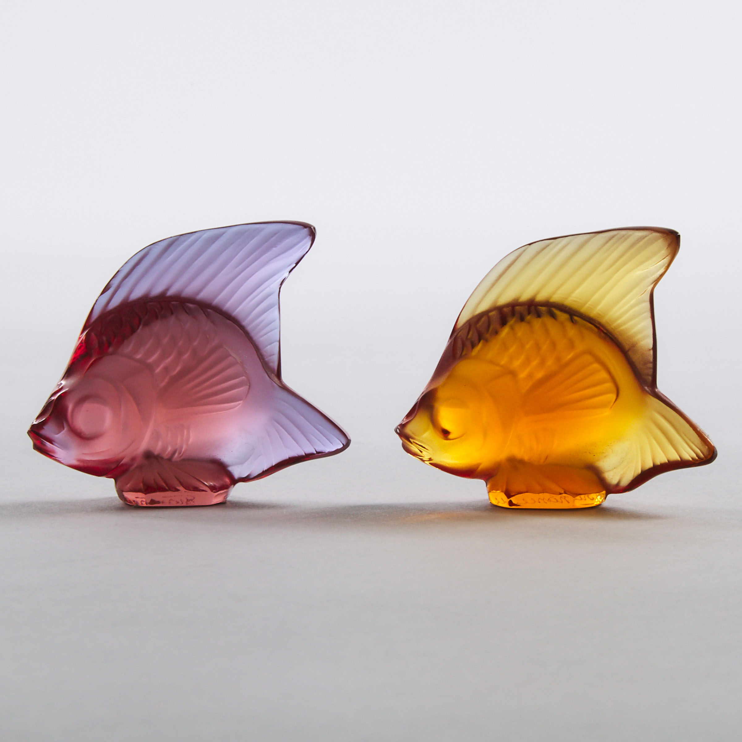 Two Lalique Coloured Glass Tropical Fish, post-1945