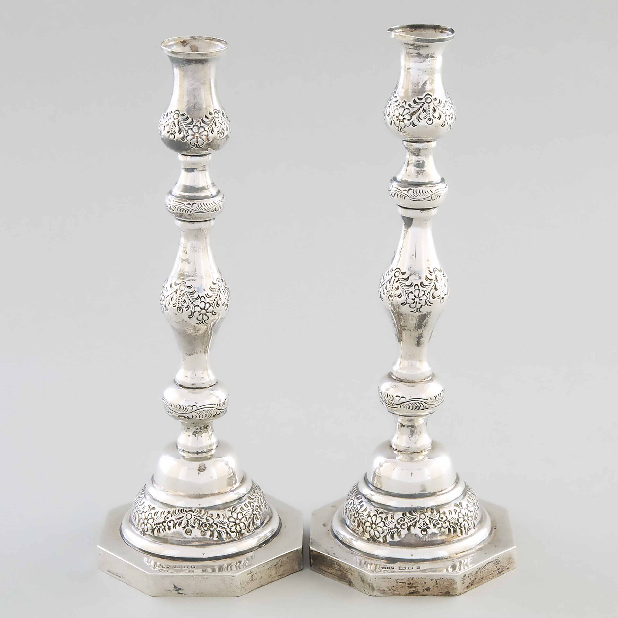Pair of English Silver Table Candlesticks, A. Taite & Sons, London, 1941