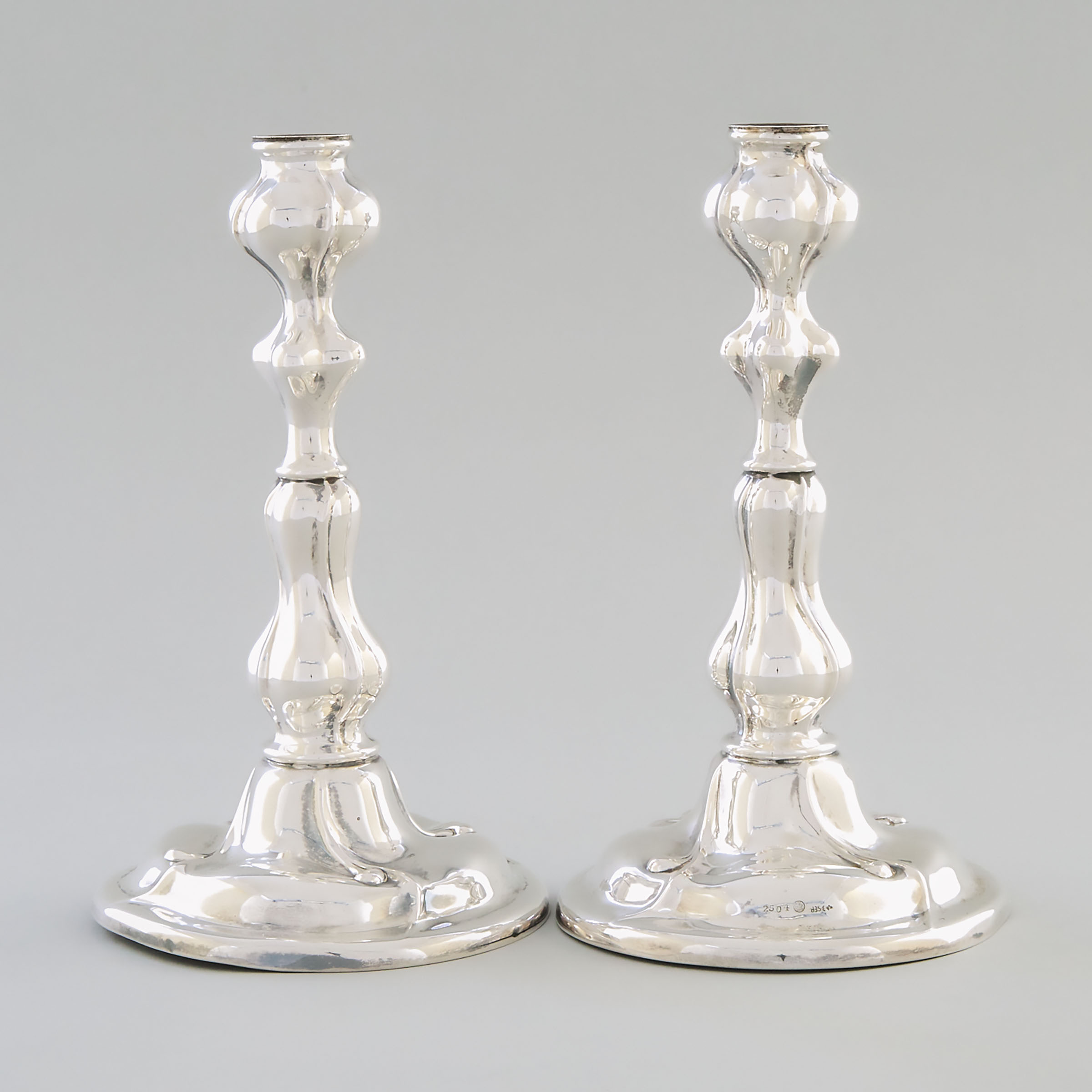 Pair of German Silver Table Candlesticks, Läger & Co., Hanau, early 20th century