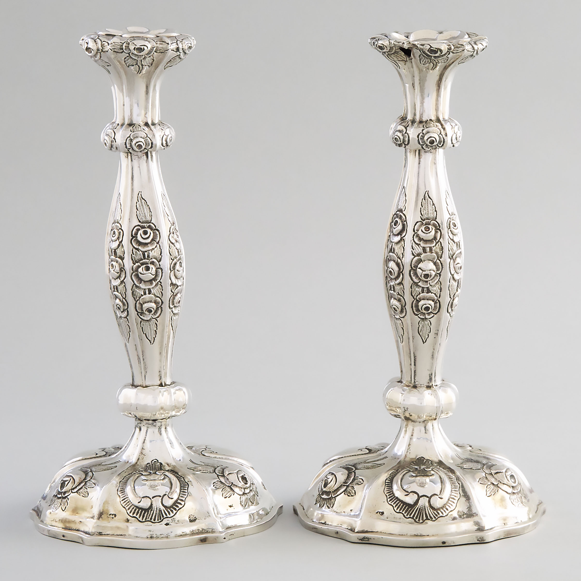 Pair of Austro-Hungarian Silver Table Candlesticks, Vienna, 1860