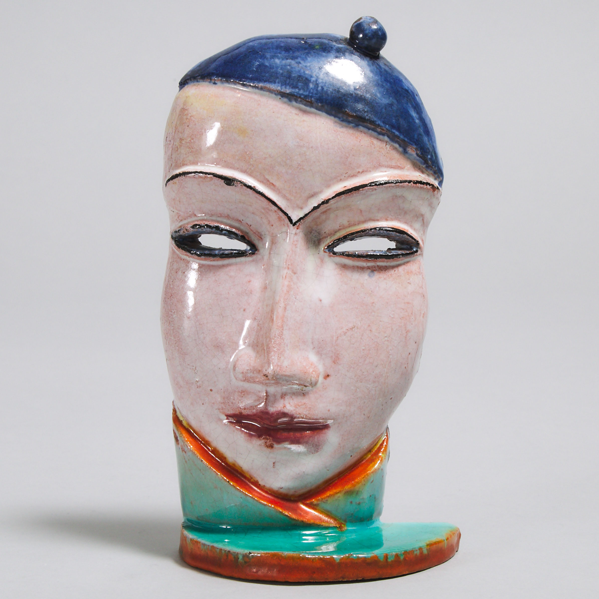 Austrian Goldscheider-Style Glazed Earthenware Mask of a Young Woman, early 20th century
