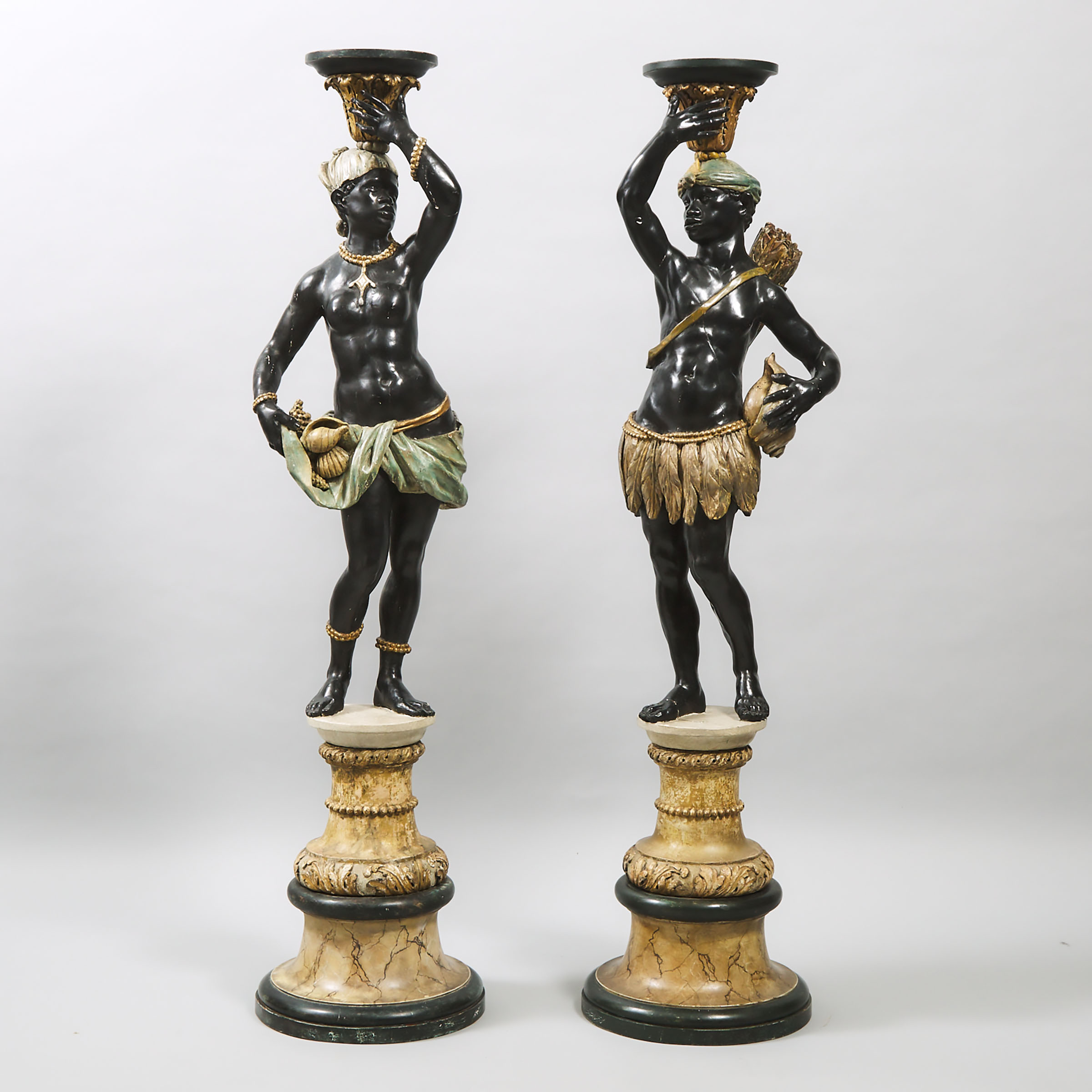 Pair of Venetian Blackamoor Figural Pedestals, Italy, mid 19th century