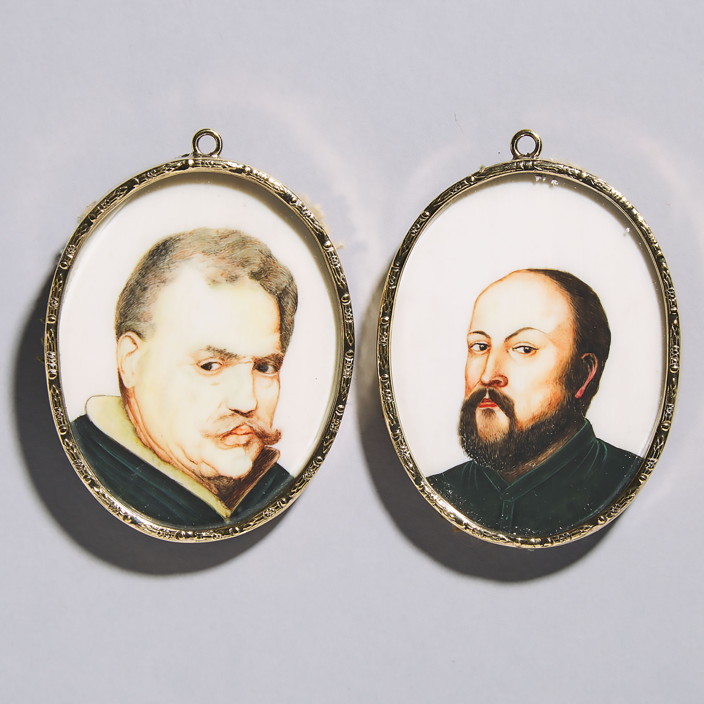 Pair of 17th Century Style Continental School Portrait Miniatures of Gentlemen, early 20th century