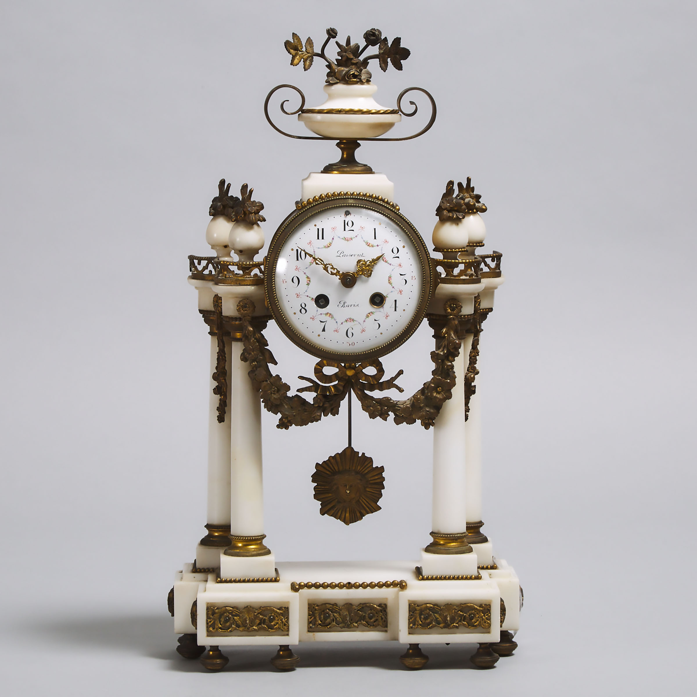 French Ormolu Mounted White Marble Mantle Clock, c.1900