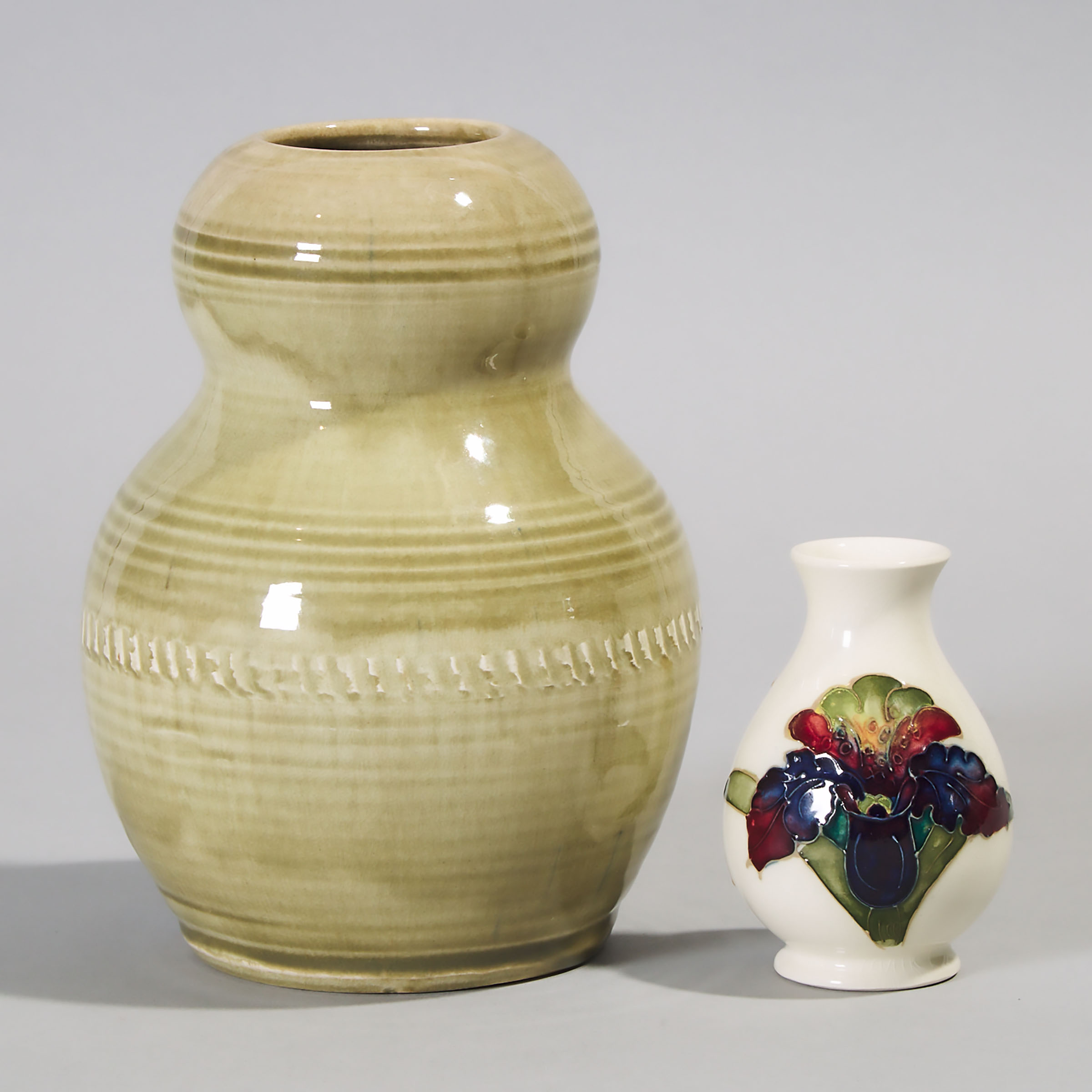 Moorcroft Small Orchids Vase and a Natural Pottery Vase, 20th century