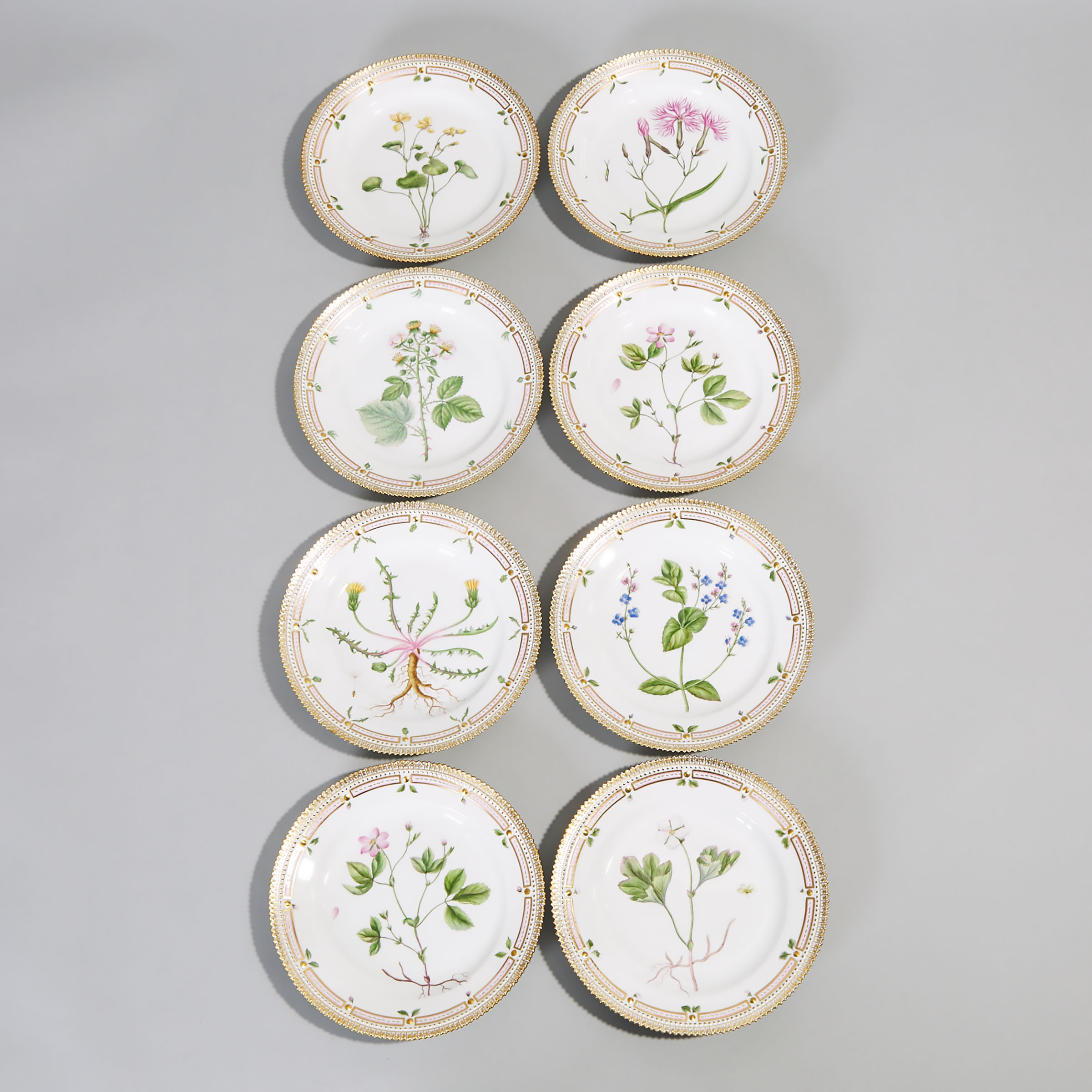 Eight Royal Copenhagen ‘Flora Danica’ Plates, 20th century