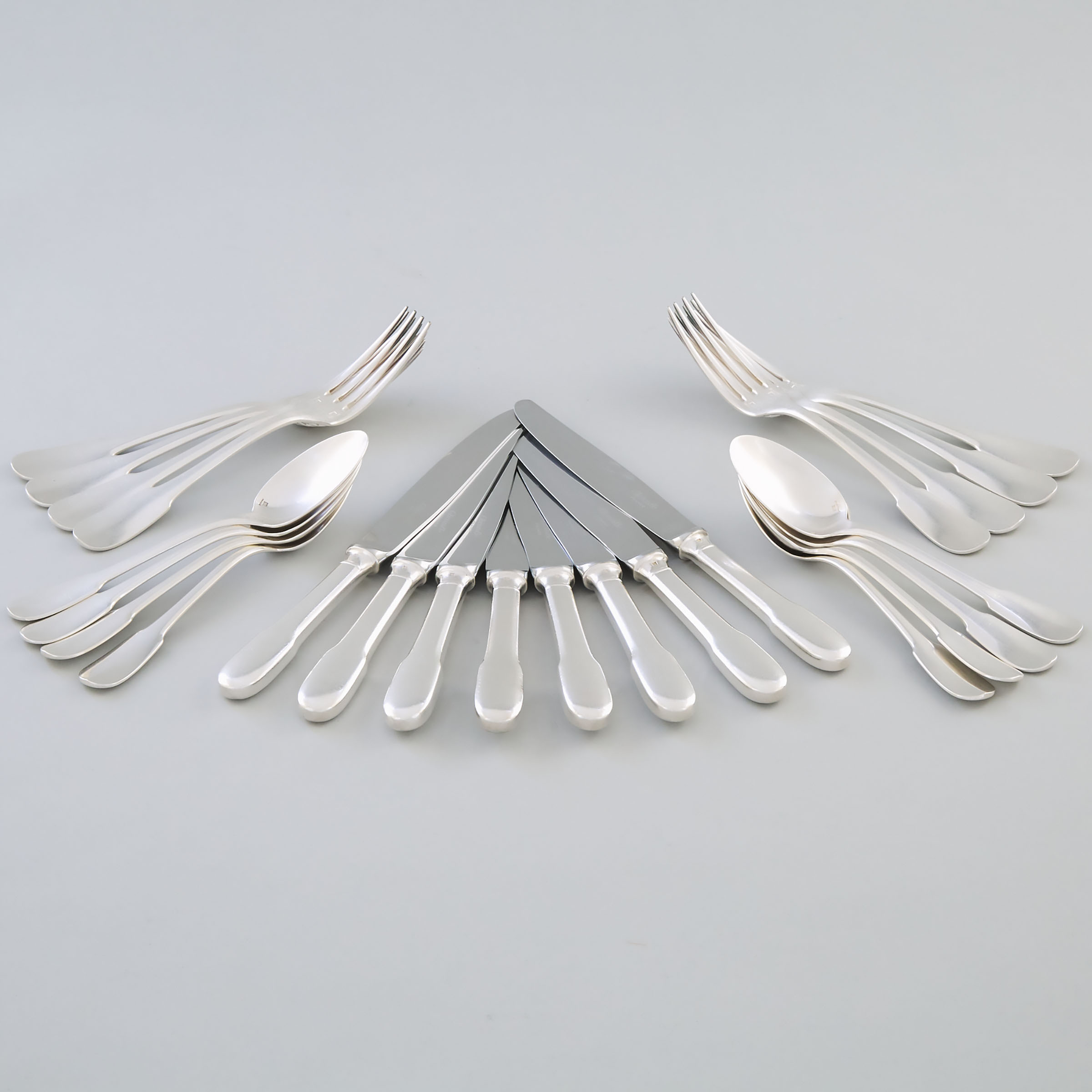 French Silver Plated ‘Cluny’ Pattern Flatware, Christofle, 20th century