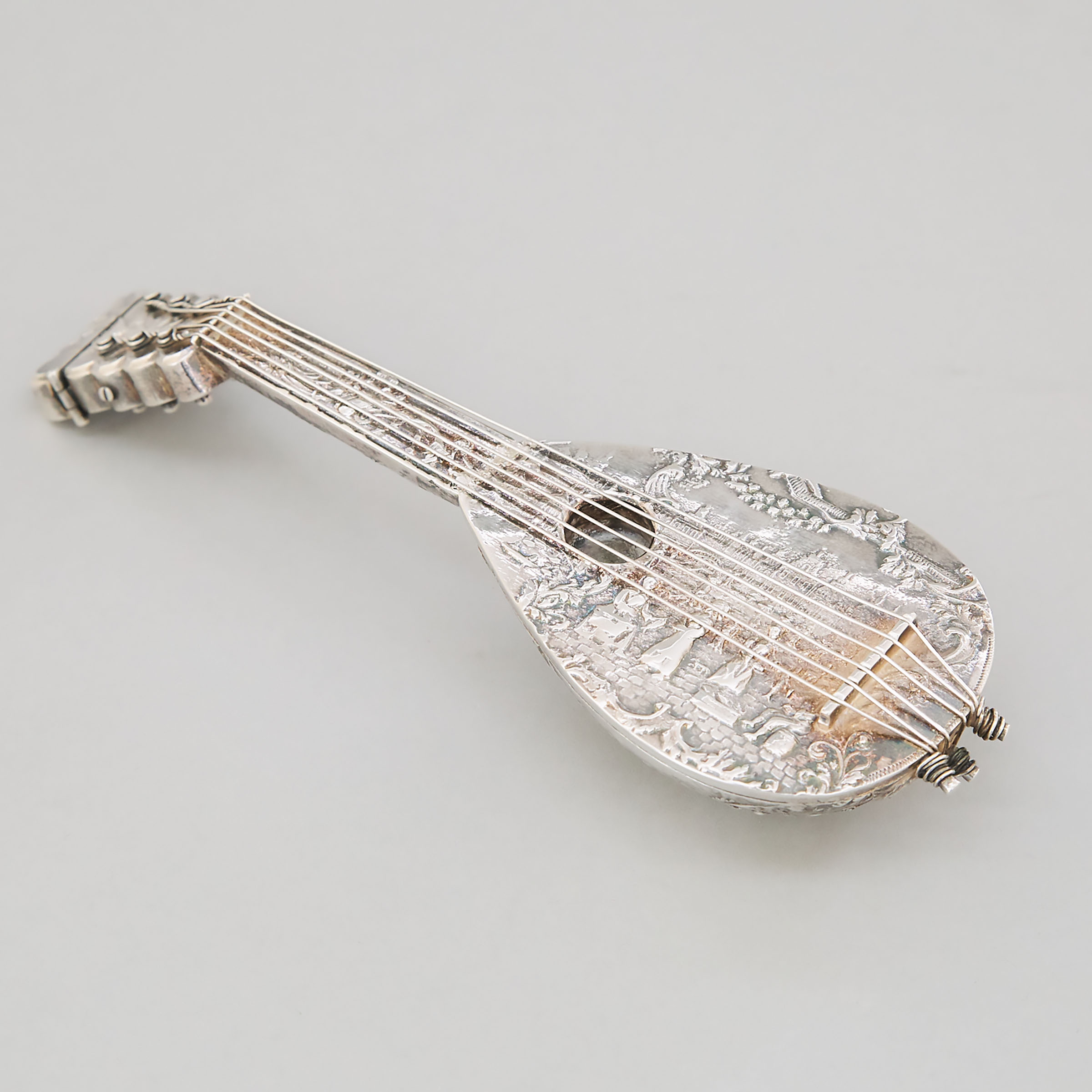 Dutch Silver Mandolin-Form Perfume Bottle, c.1900
