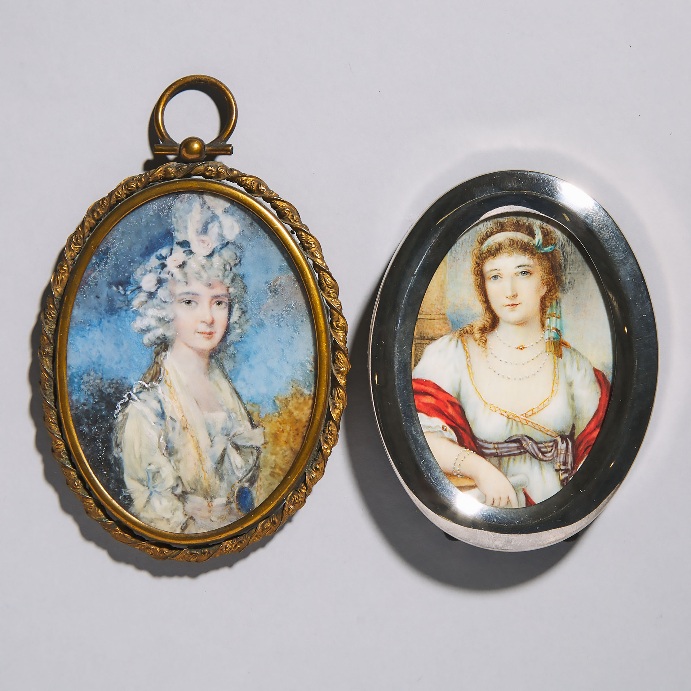 Two Continental Portrait Miniatures of Young Women, early-mid 20th century