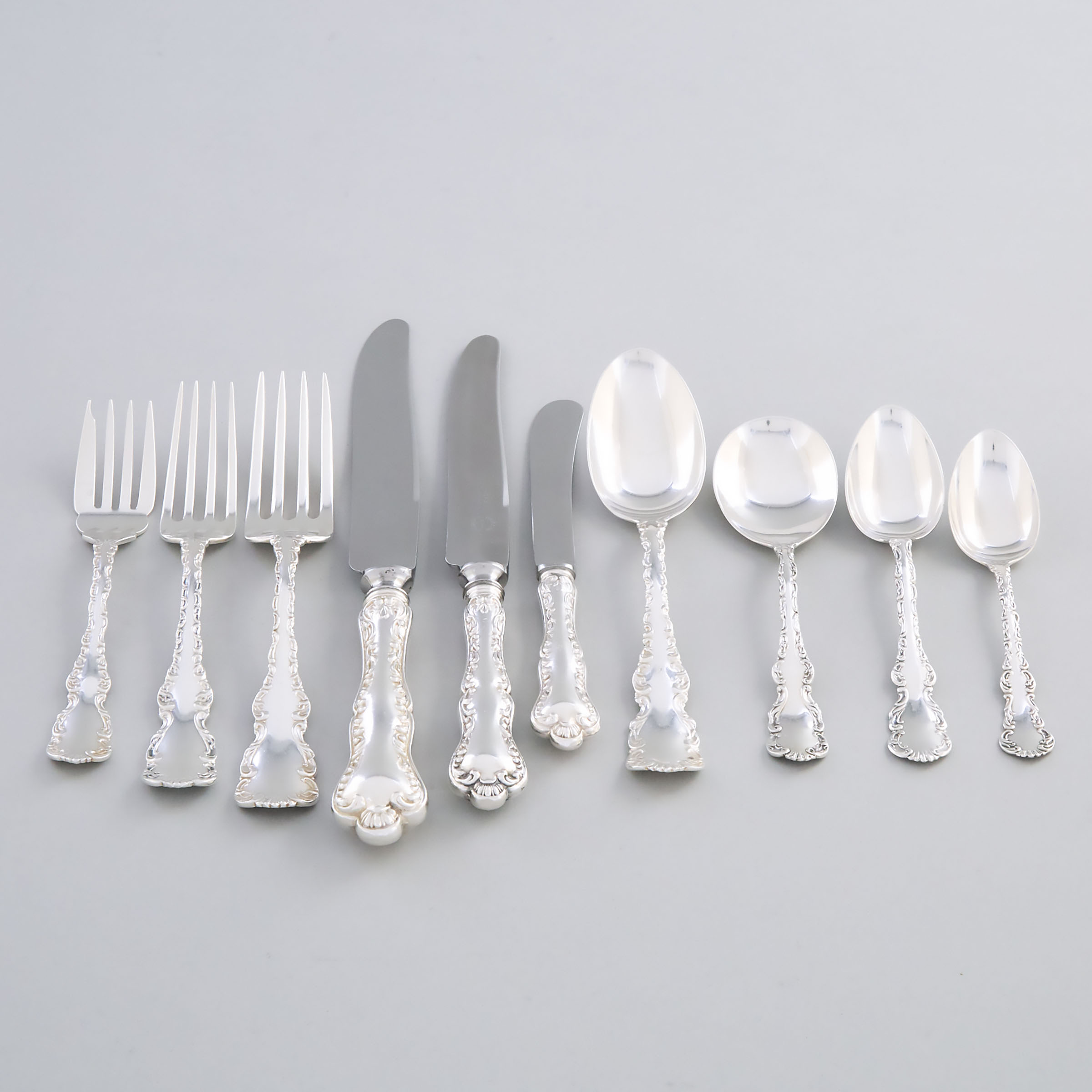 Canadian Silver 'Louis XV' Pattern Flatware Service, mainly Henry Birks & Sons, Montreal, Que., 20th century