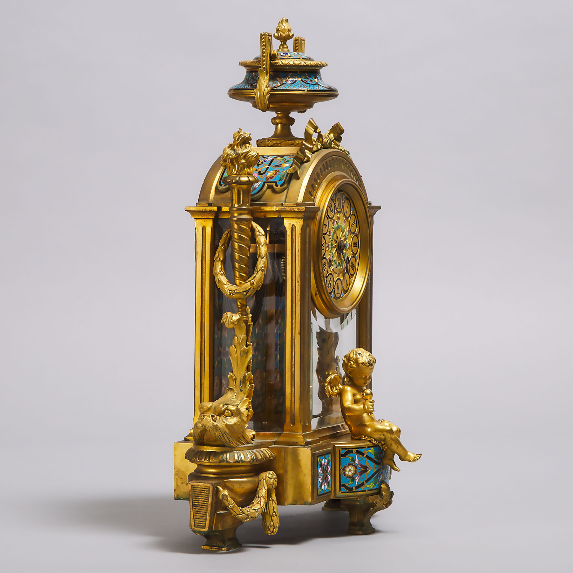 French Champlevé Enamelled GIlt Bronze Mantle Clock, Leroy & Fils, Paris, c.1870