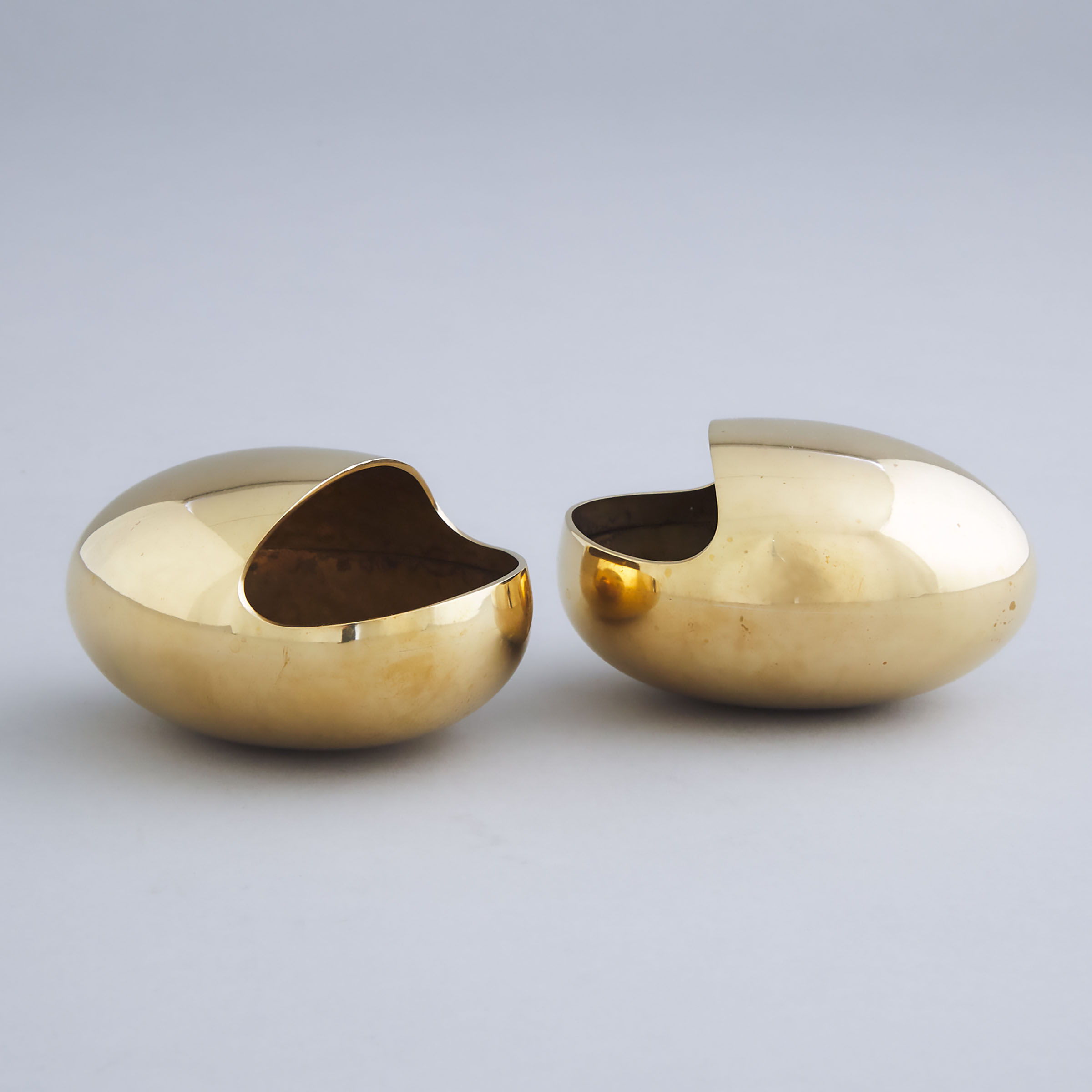Two Danish Modern Bronze 'Smile' Ashtrays by Hans Bunde for Carl M. Cohr Silver Co. c.1955
