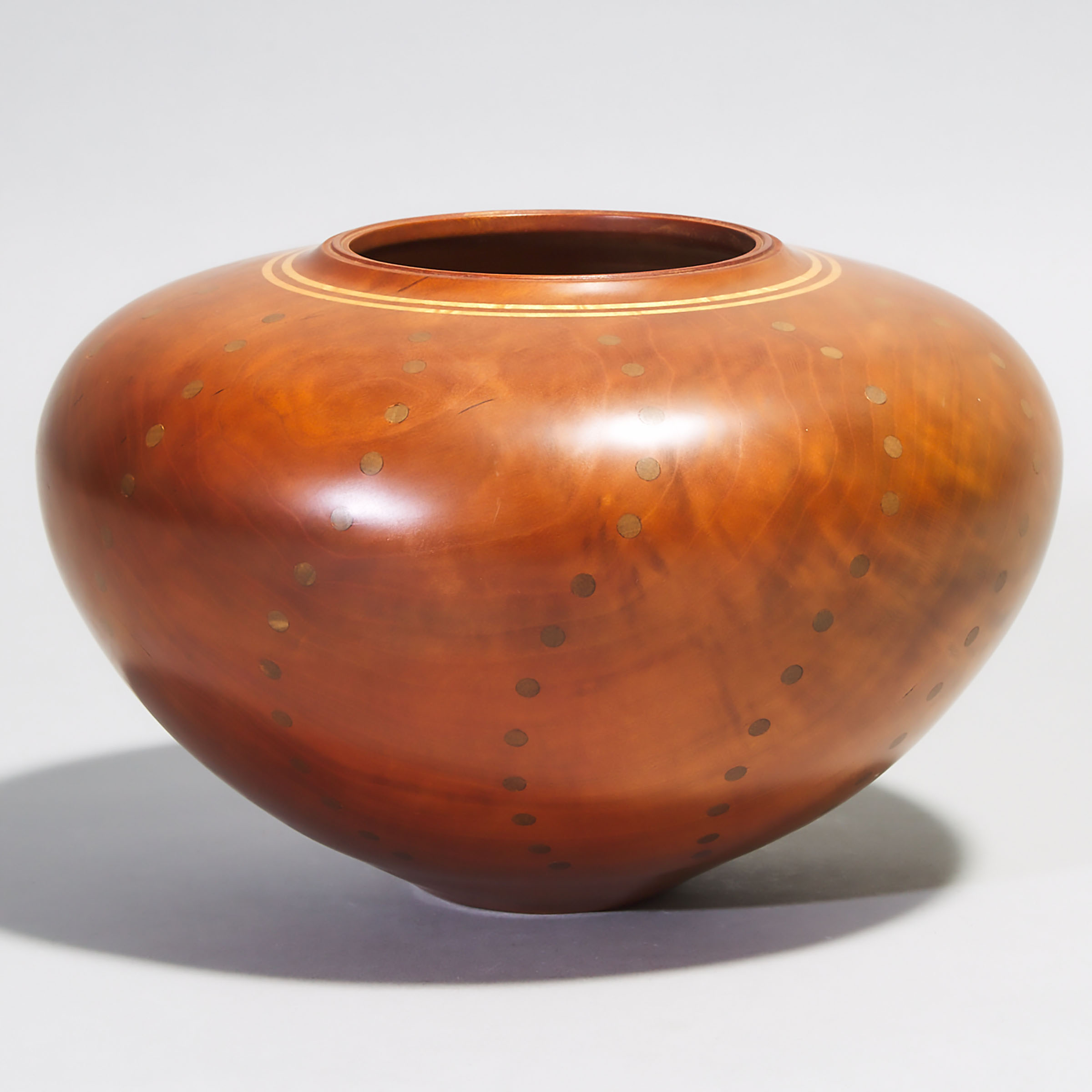 Robert G. Woods (Canadian, fl. late 20th century), Turned and Inlaid Cherry Wood Vase, 1991