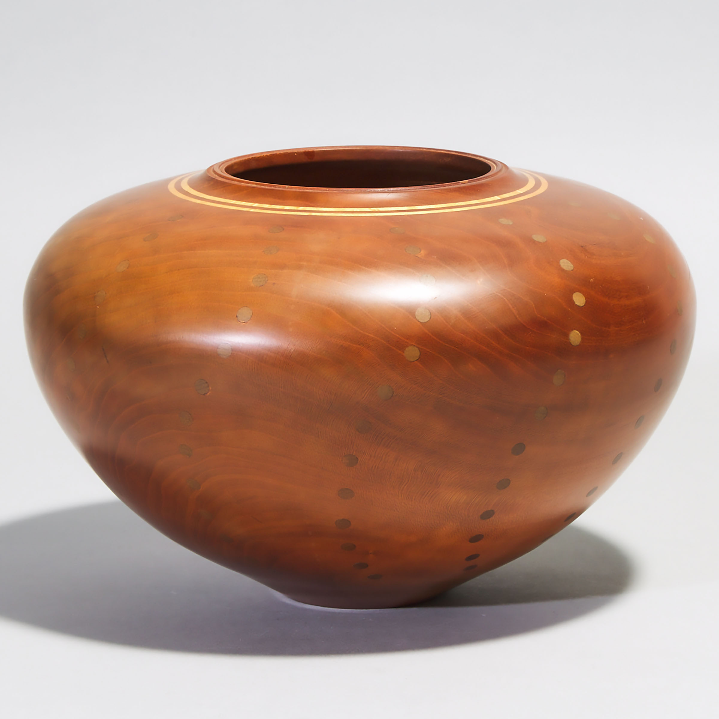 Robert G. Woods (Canadian, fl. late 20th century), Turned and Inlaid Cherry Wood Vase, 1991