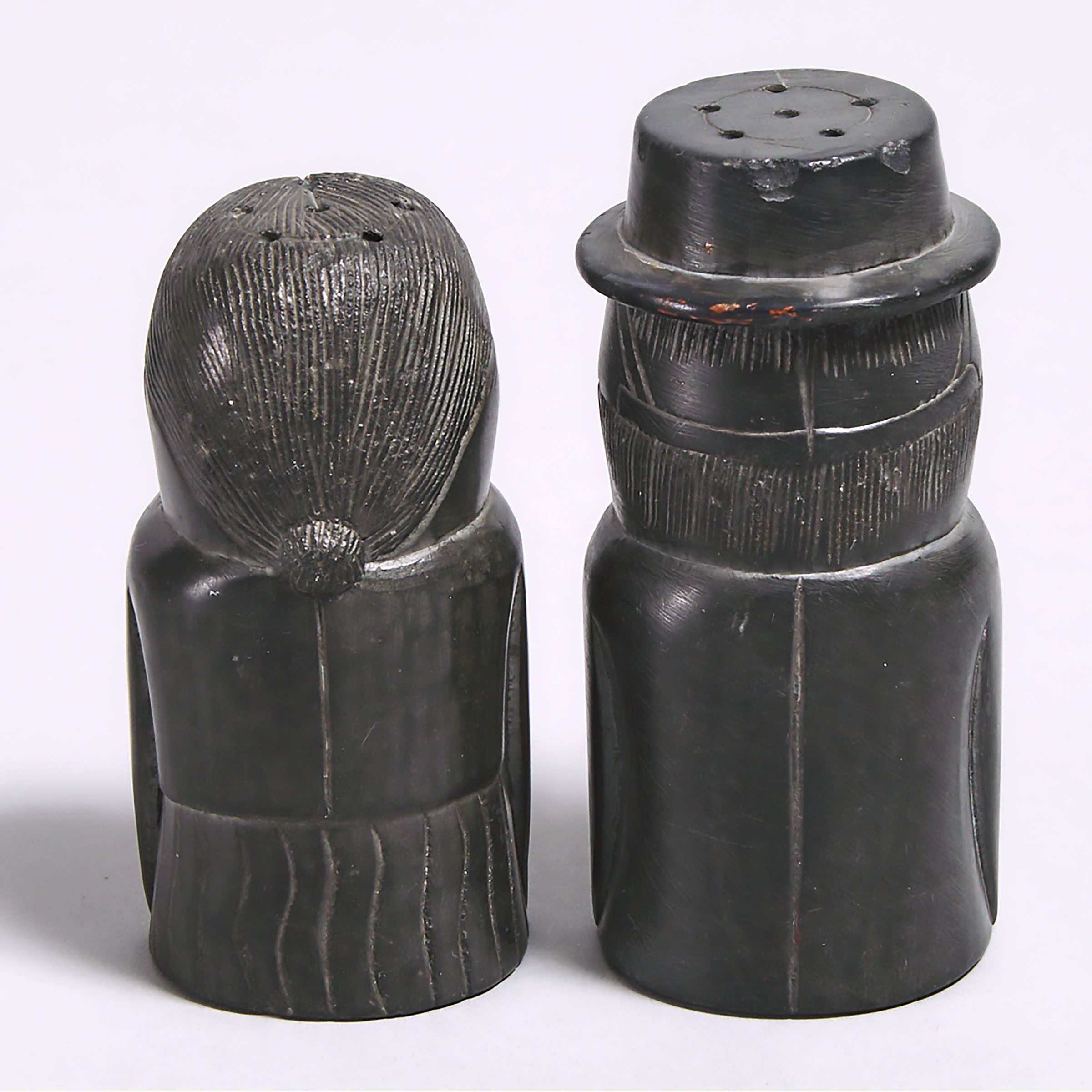 Pair of Argillite Pilgrim Figure Salt and Pepper Shakers, early-mid 20th century