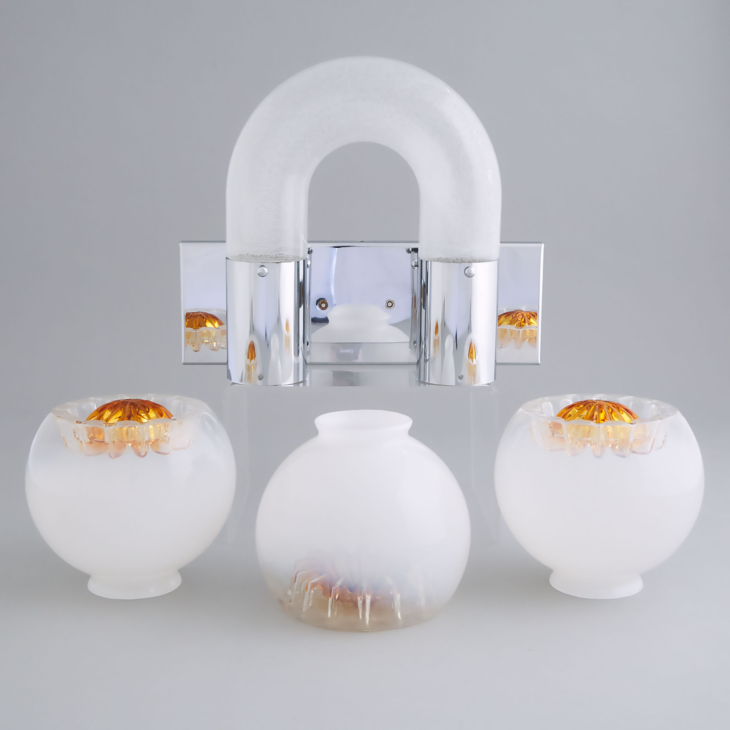 [Lighting Fixture Parts] Three Italian Opalescent and Amber Glass Diffusers and an Aldo Nason Wall Light all by Mazzega, Italy, c.1968