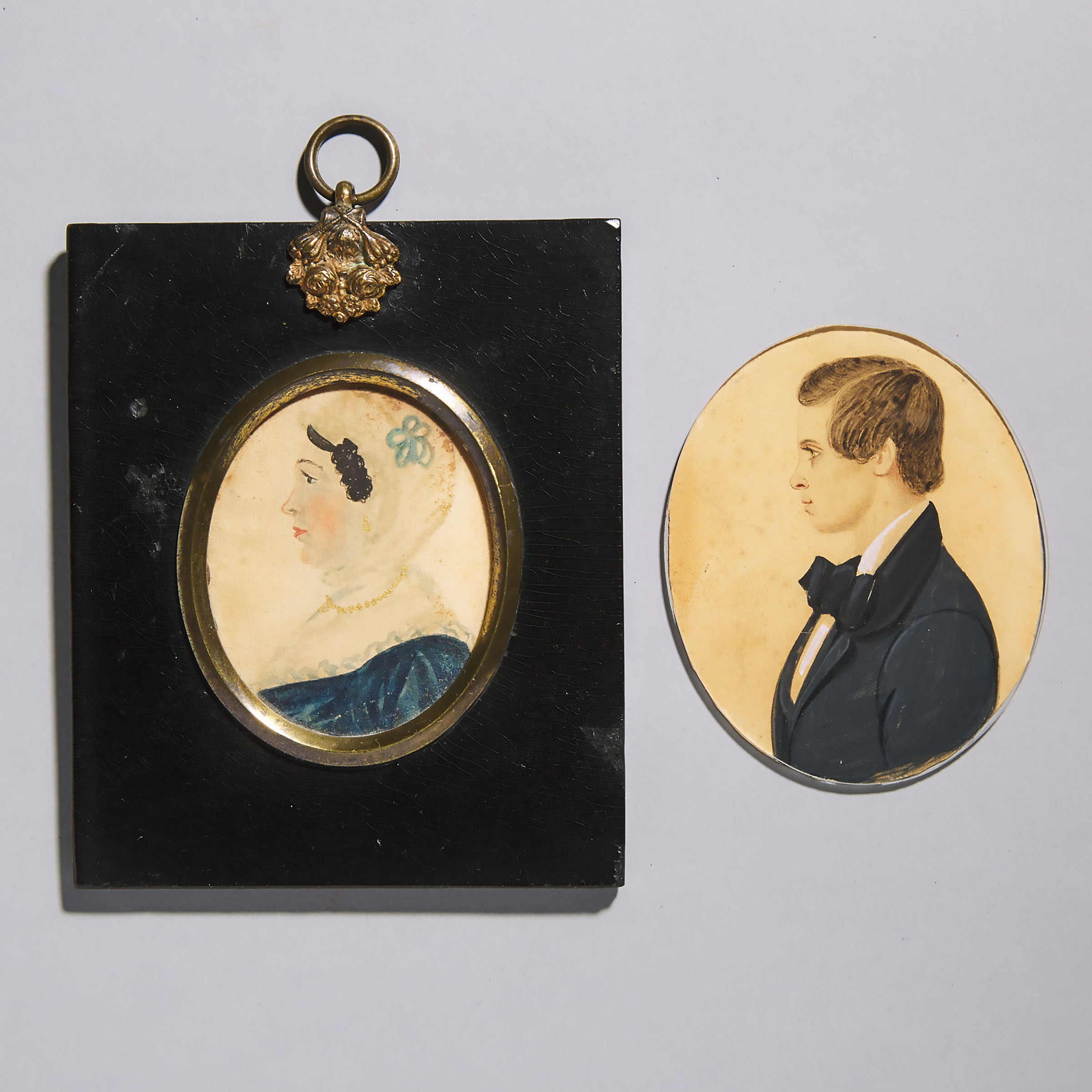 Two British School Profile Portrait Miniatures, 19th century