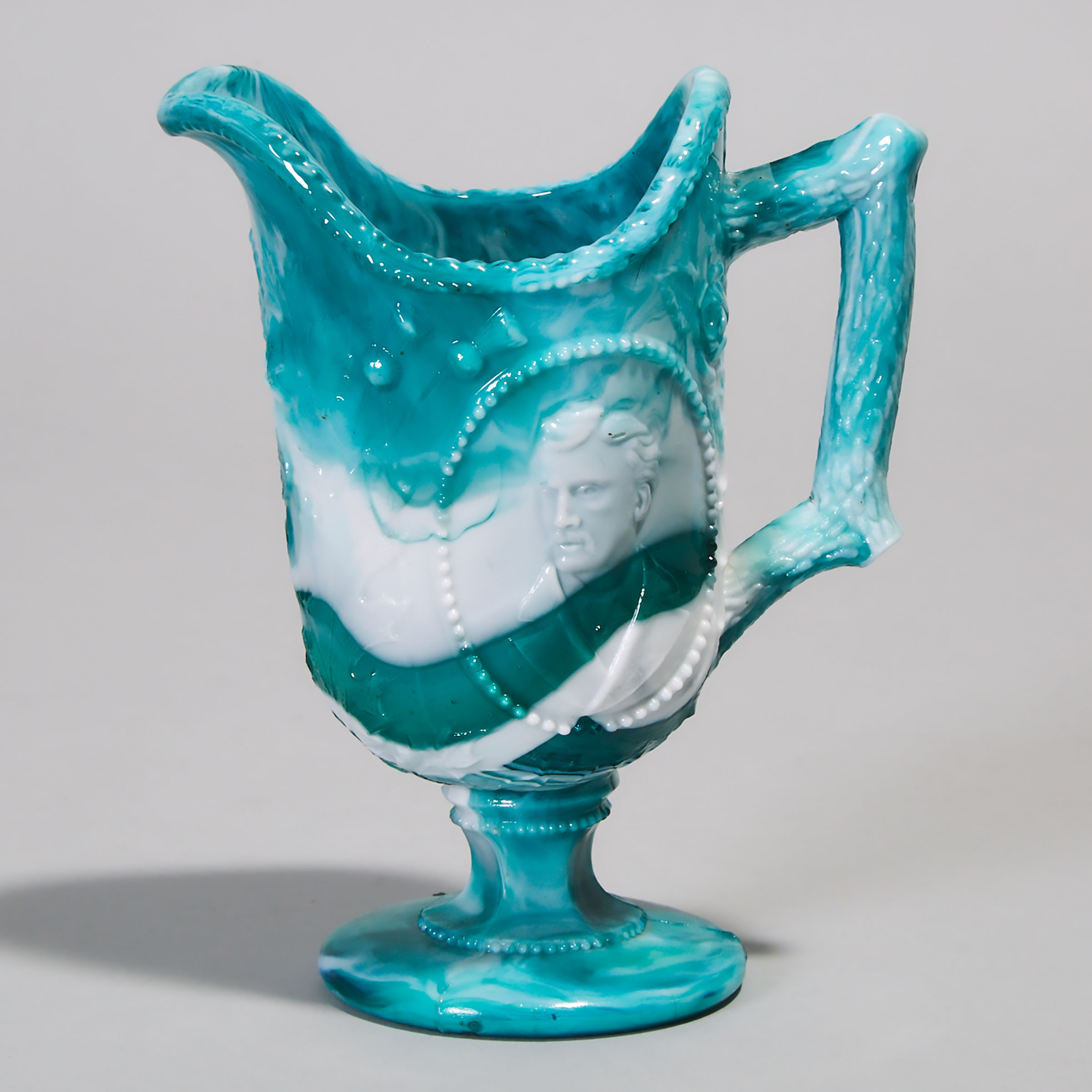 Henry Greener & Co. Marquis & Marchioness of Lorne Landing at Halifax Green Slag Glass Cream Jug, c.1878
