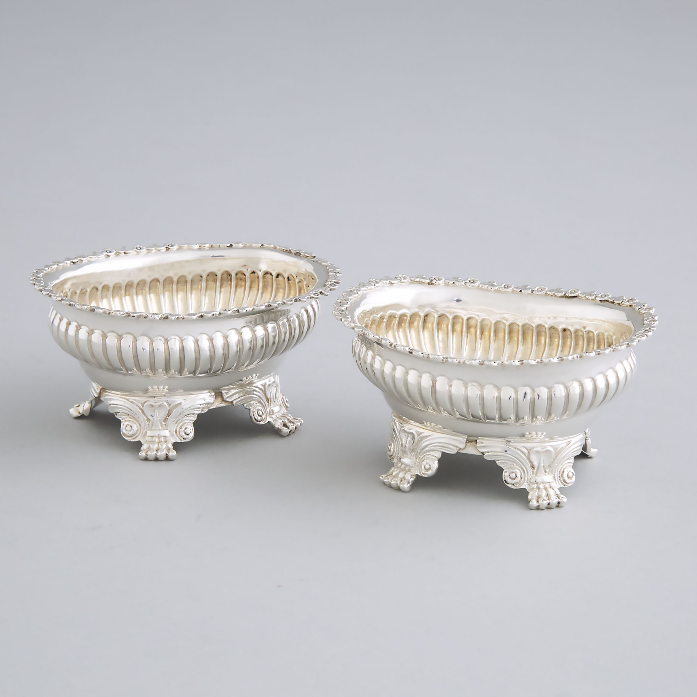 Pair of Edwardian Silver Oval Salt Cellars, George Nathan & Ridley Hayes, Chester, 1910