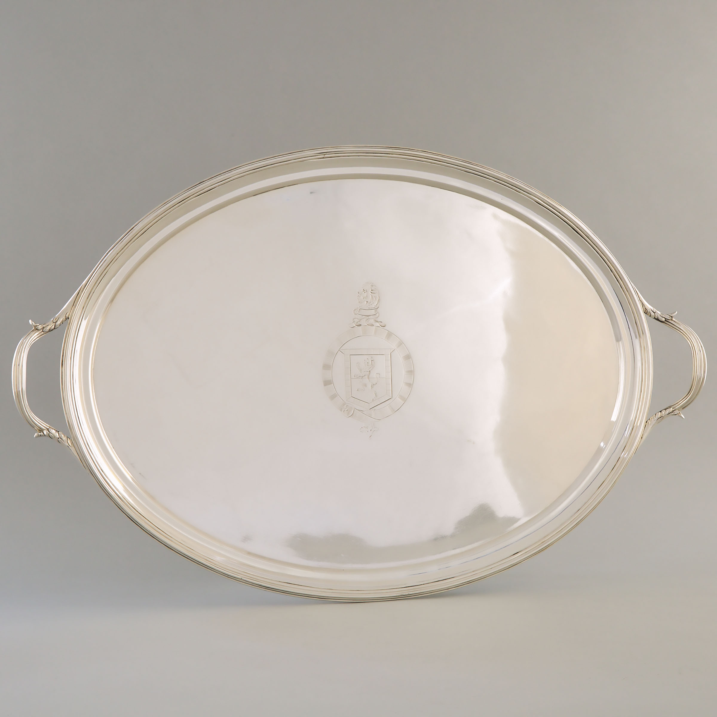 George III Silver Oval Two-Handled Serving Tray, William Bennett, London, 1803