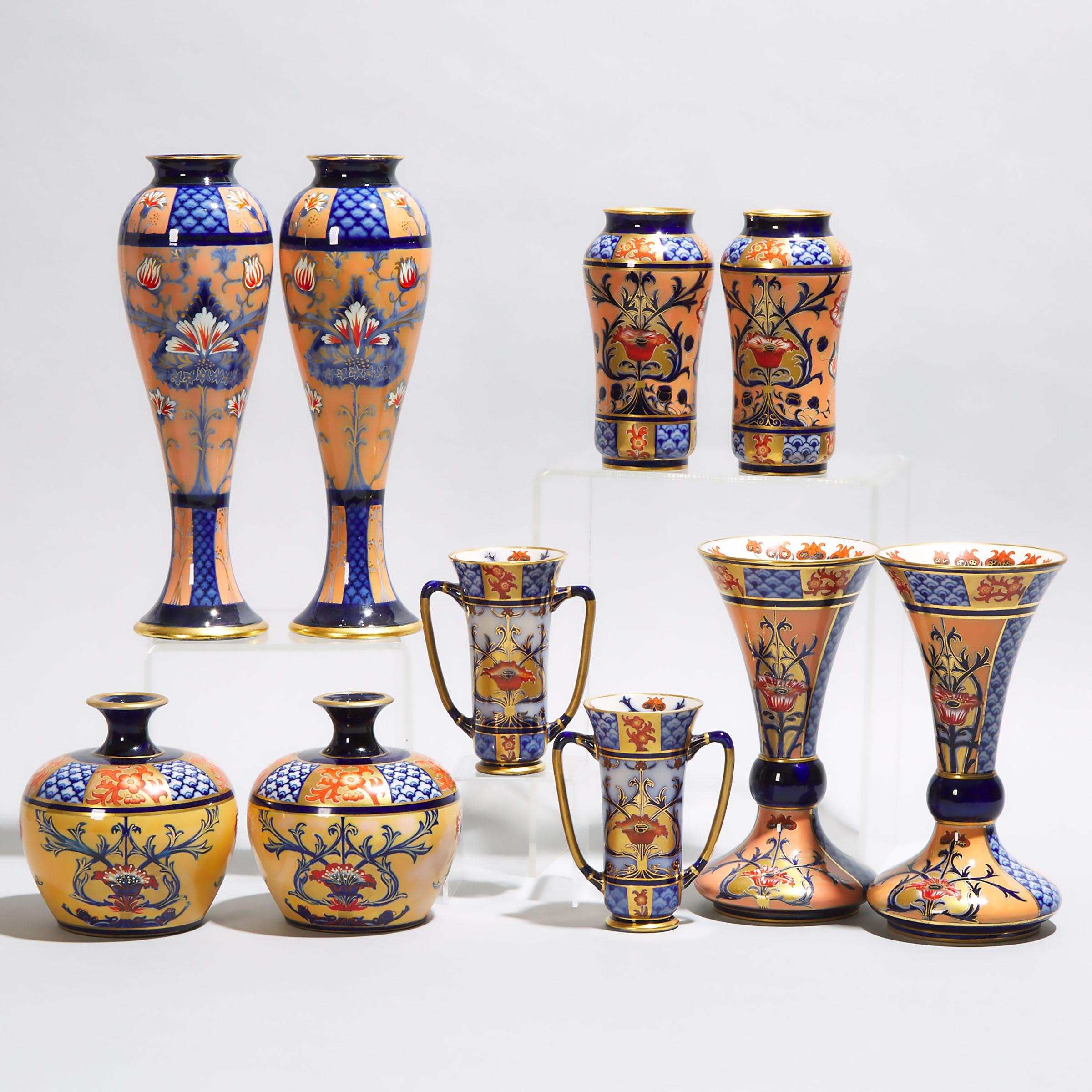 Five Pairs of Macintyre Moorcroft Aurelian Vases, c.1898-1900