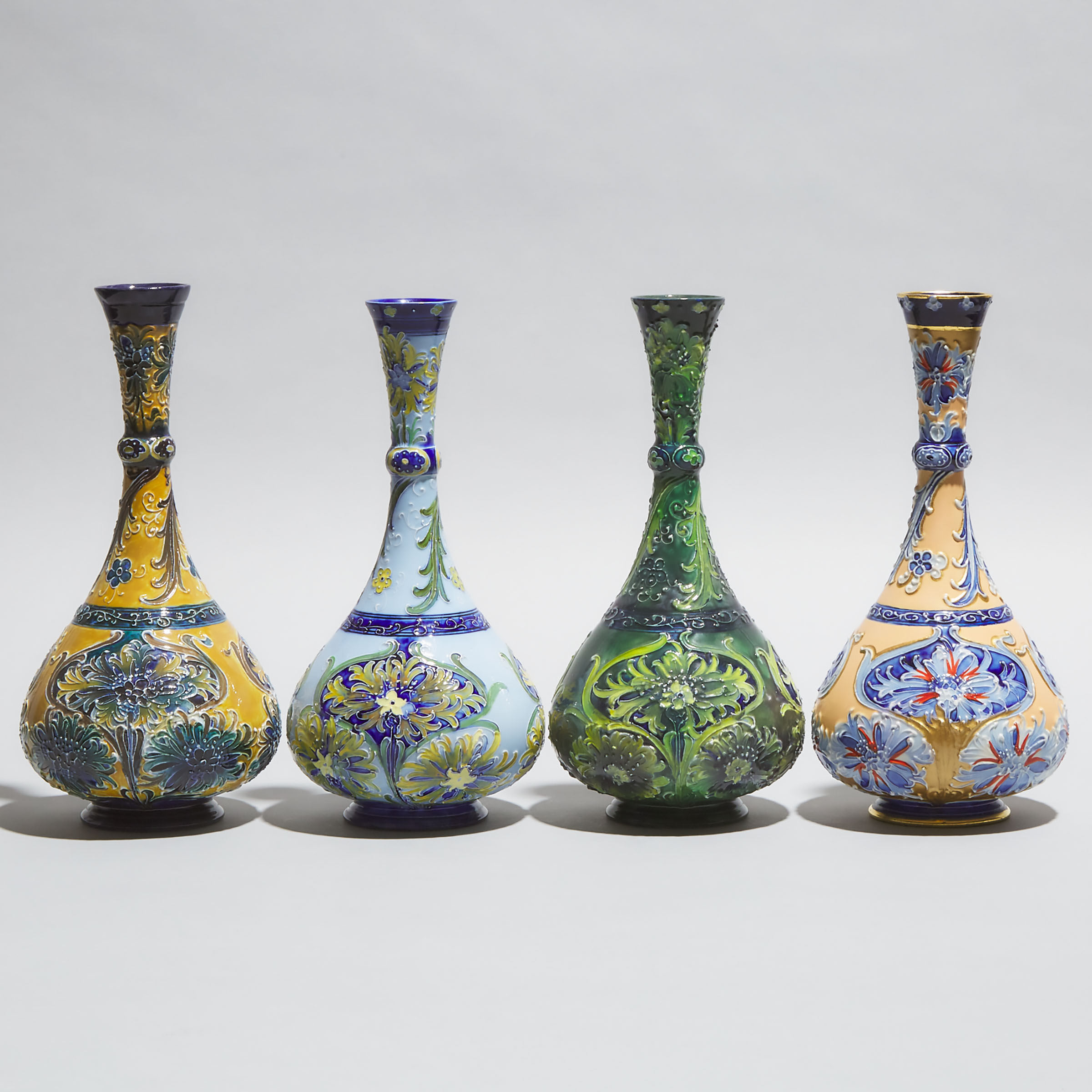 Four Moorcroft Florian Ware Vases, c.1900