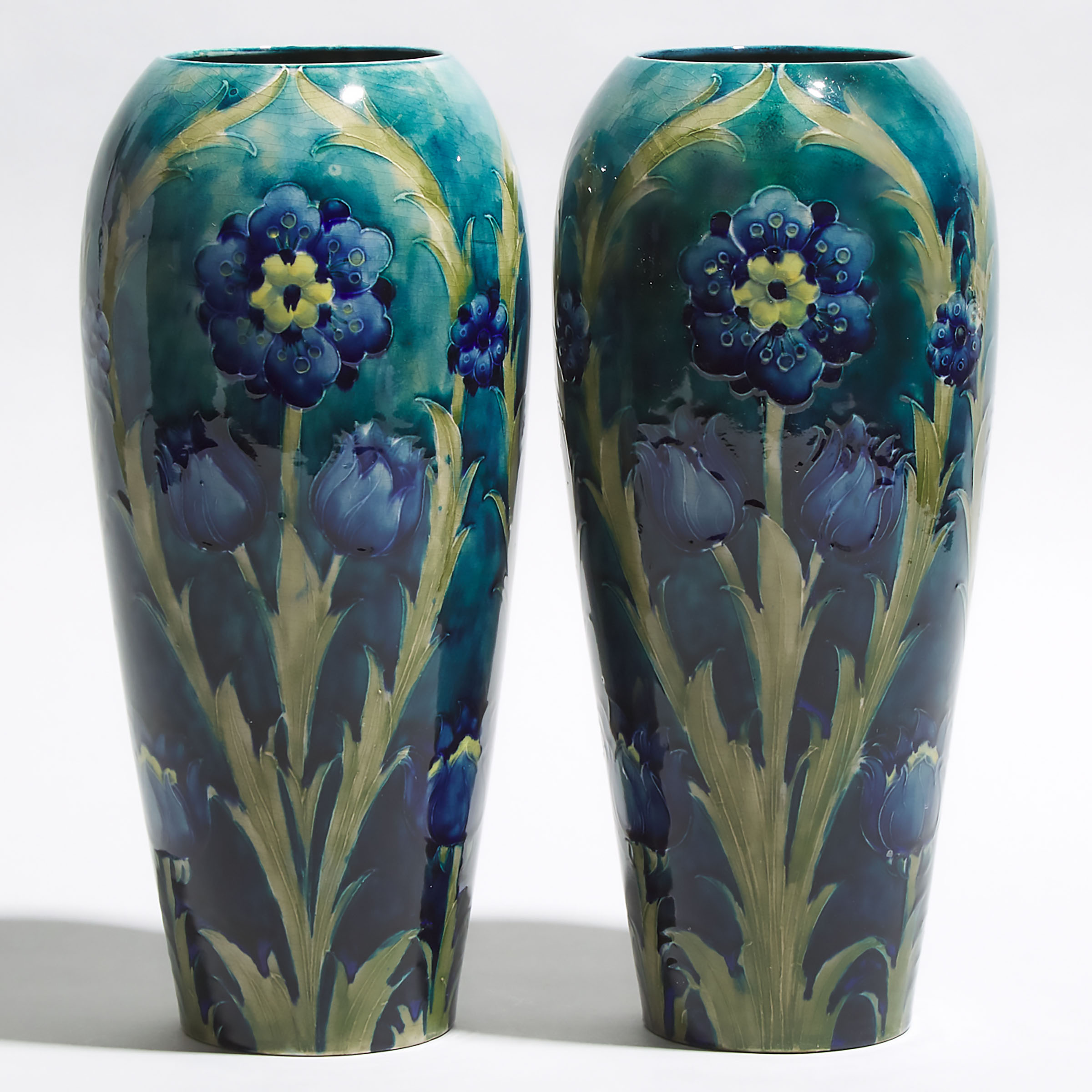 Pair of Moorcroft Late Florian Vases, c.1916-18