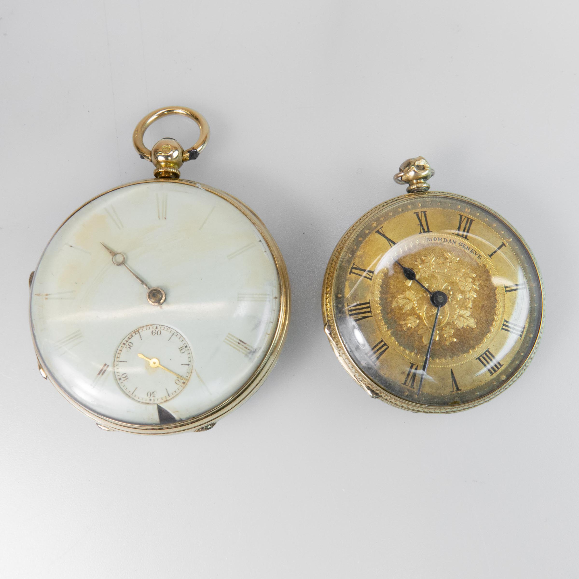 Two Openface, Key Wind Pocket Watches In 18k Yellow Gold Cases
