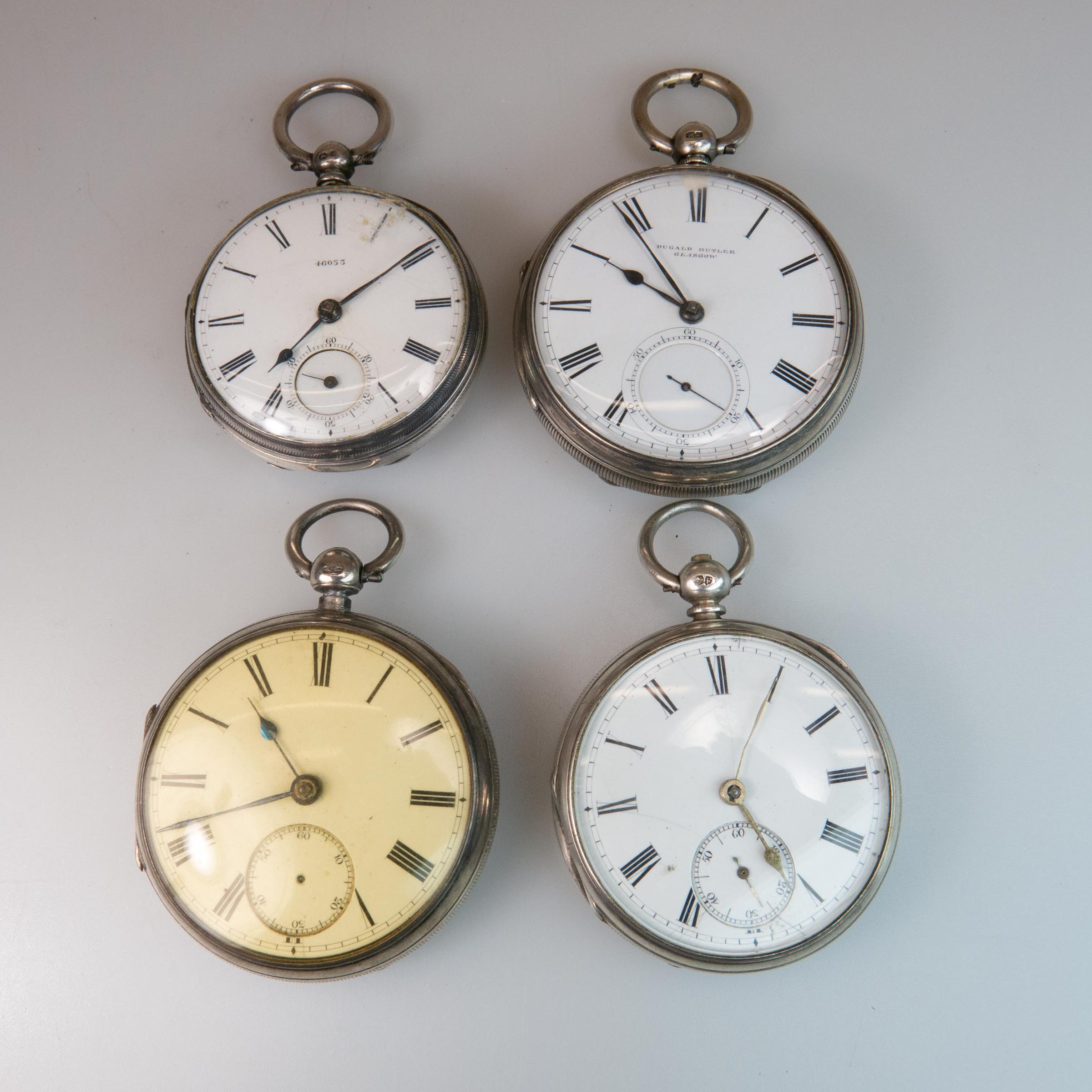 Four Openface, Key Wind Pocket Watches In English Silver Cases