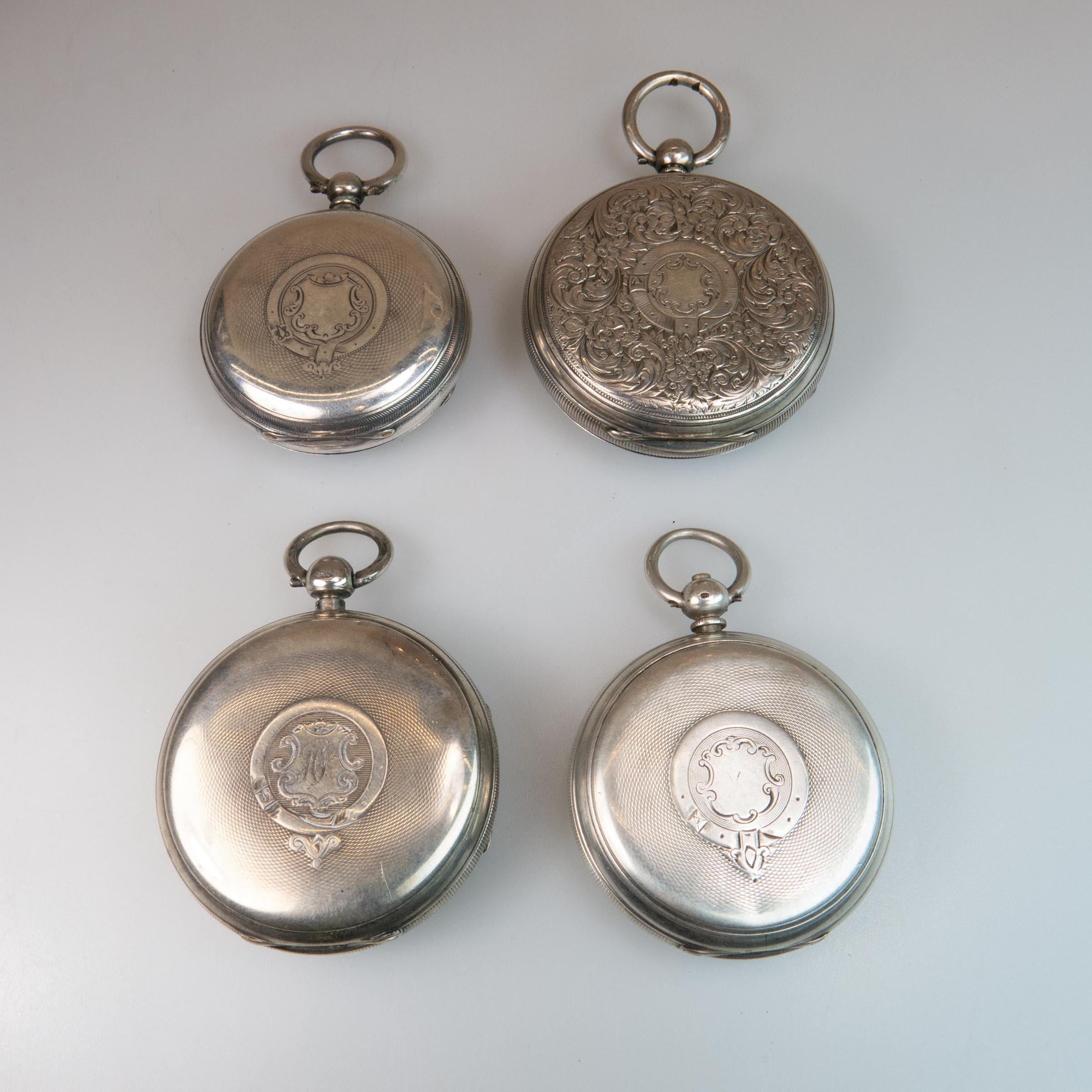 Four Openface, Key Wind Pocket Watches In English Silver Cases