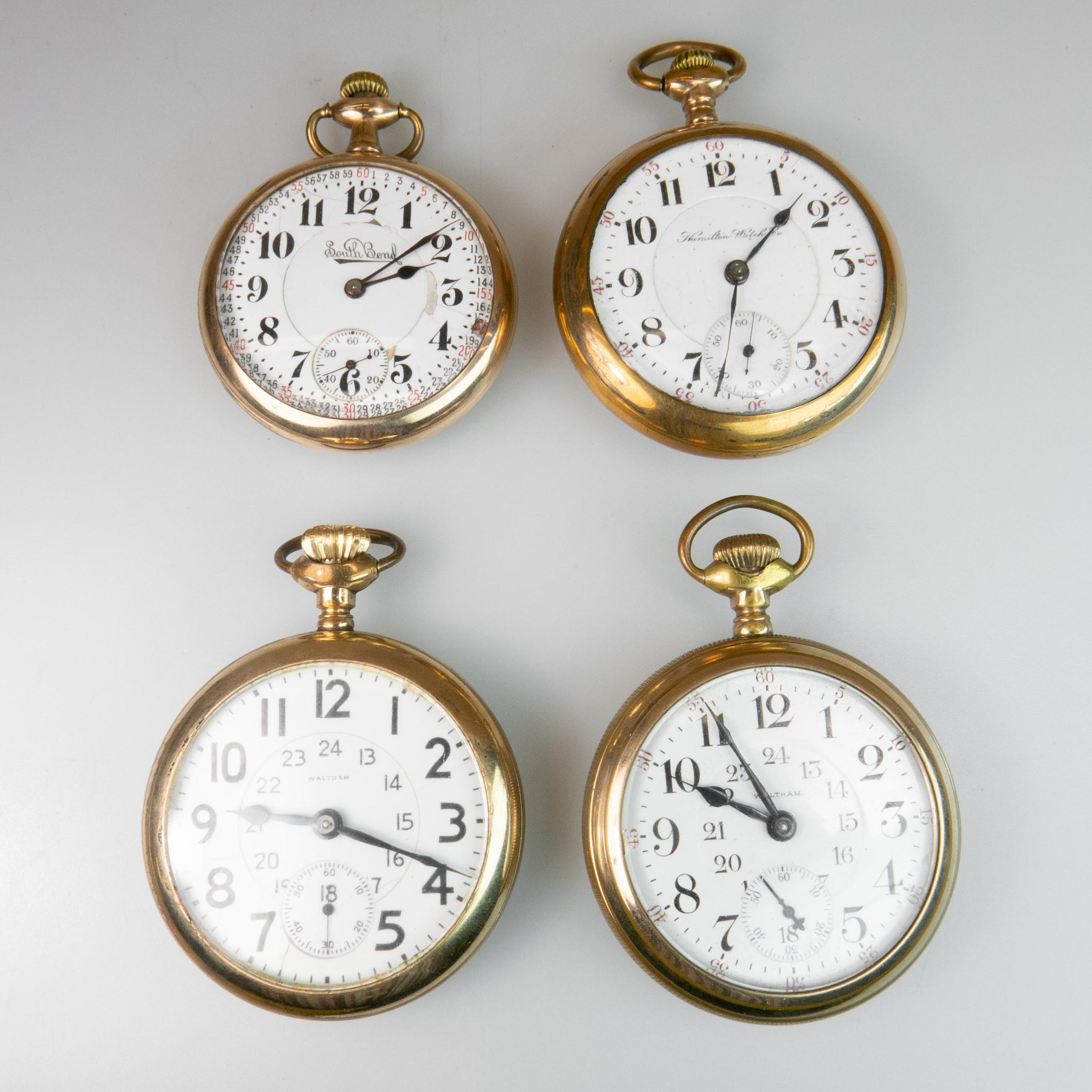 Four American Openface, Stem Wind Pocket Watches In Gold-Filled Cases