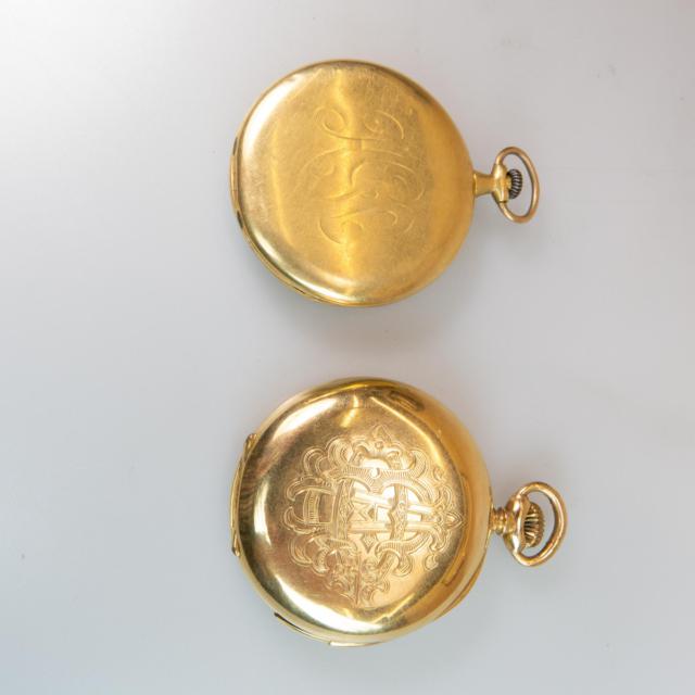 Two Openface Pocket Watches In 18k Gold Cases