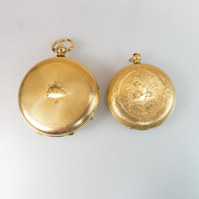 Two Openface, Key Wind Pocket Watches In 18k Yellow Gold Cases