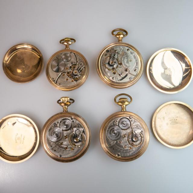 Four American Openface, Stem Wind Pocket Watches In Gold-Filled Cases