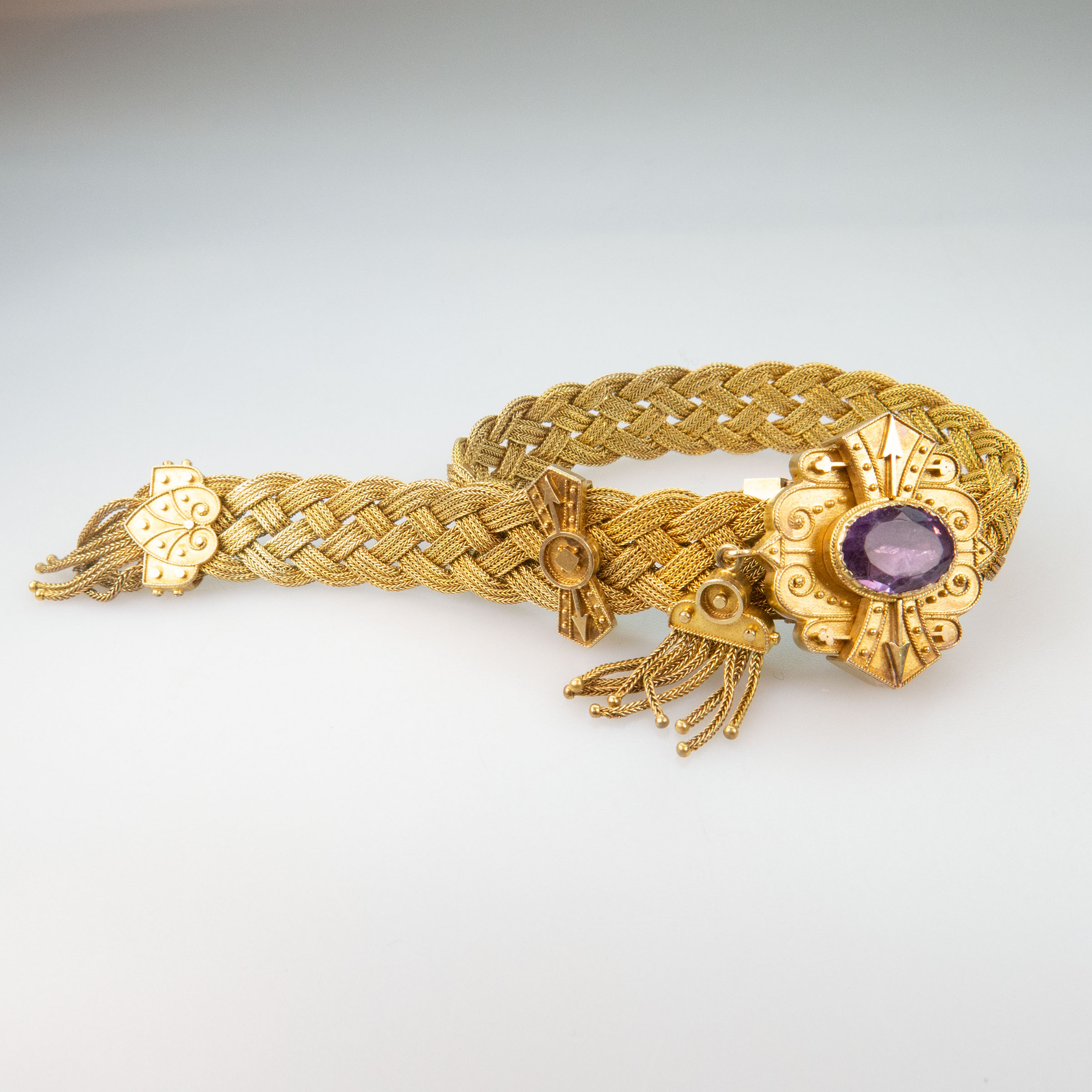 19th Century 14k Yellow Gold Braided Slide Strap Bracelet