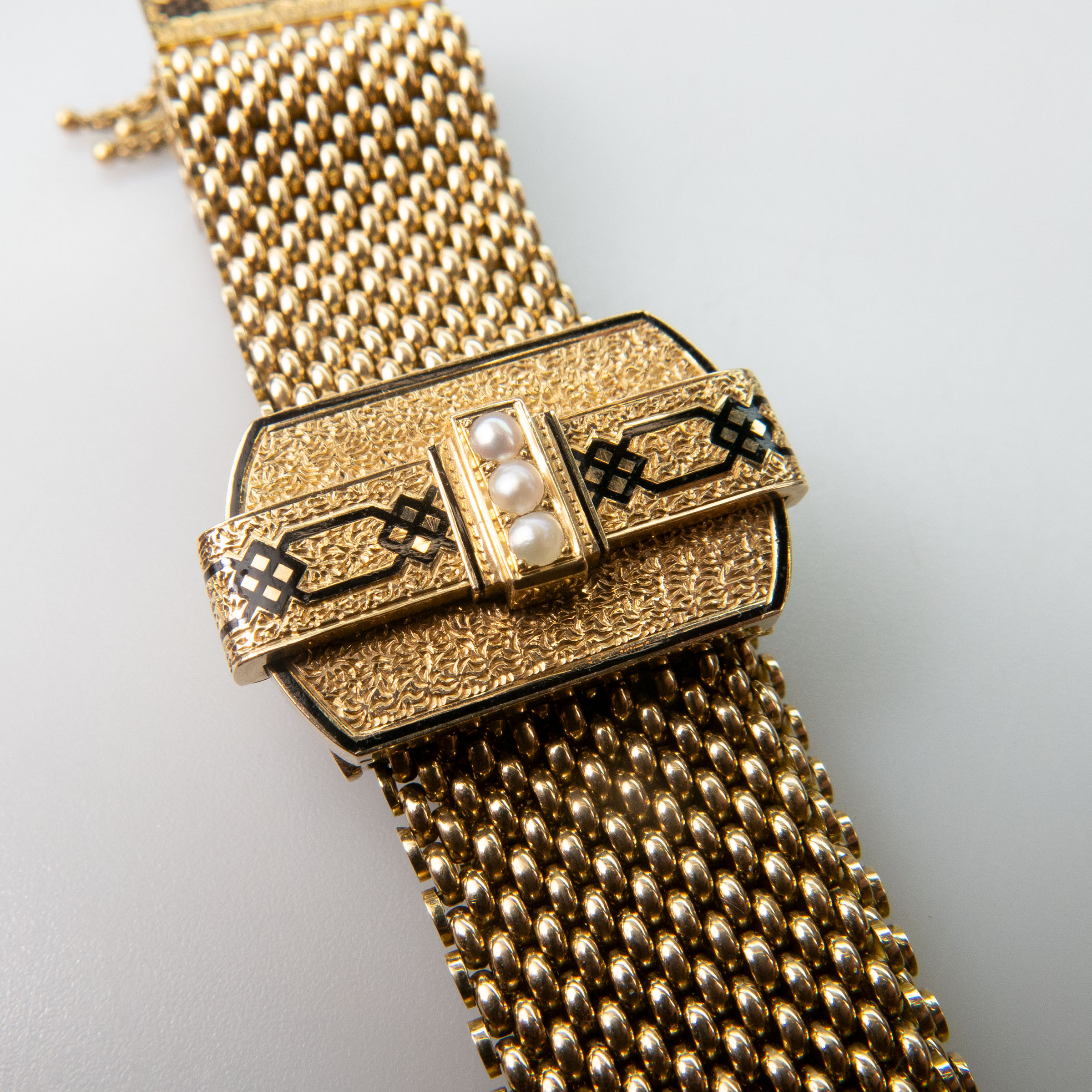19th Century 14k Yellow Gold Slide Strap Mesh Bracelet