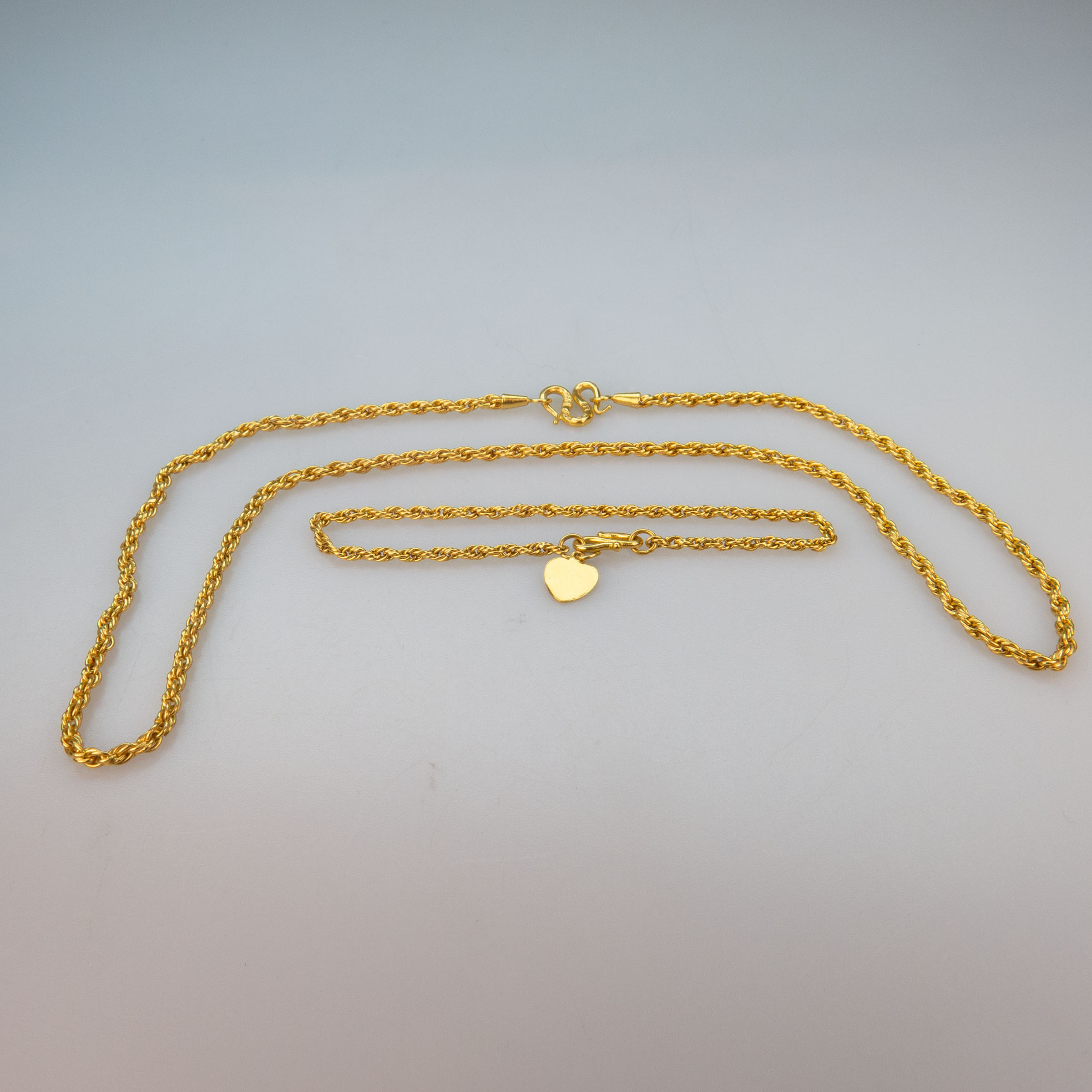 24k Yellow Gold Rope Chain And Bracelet