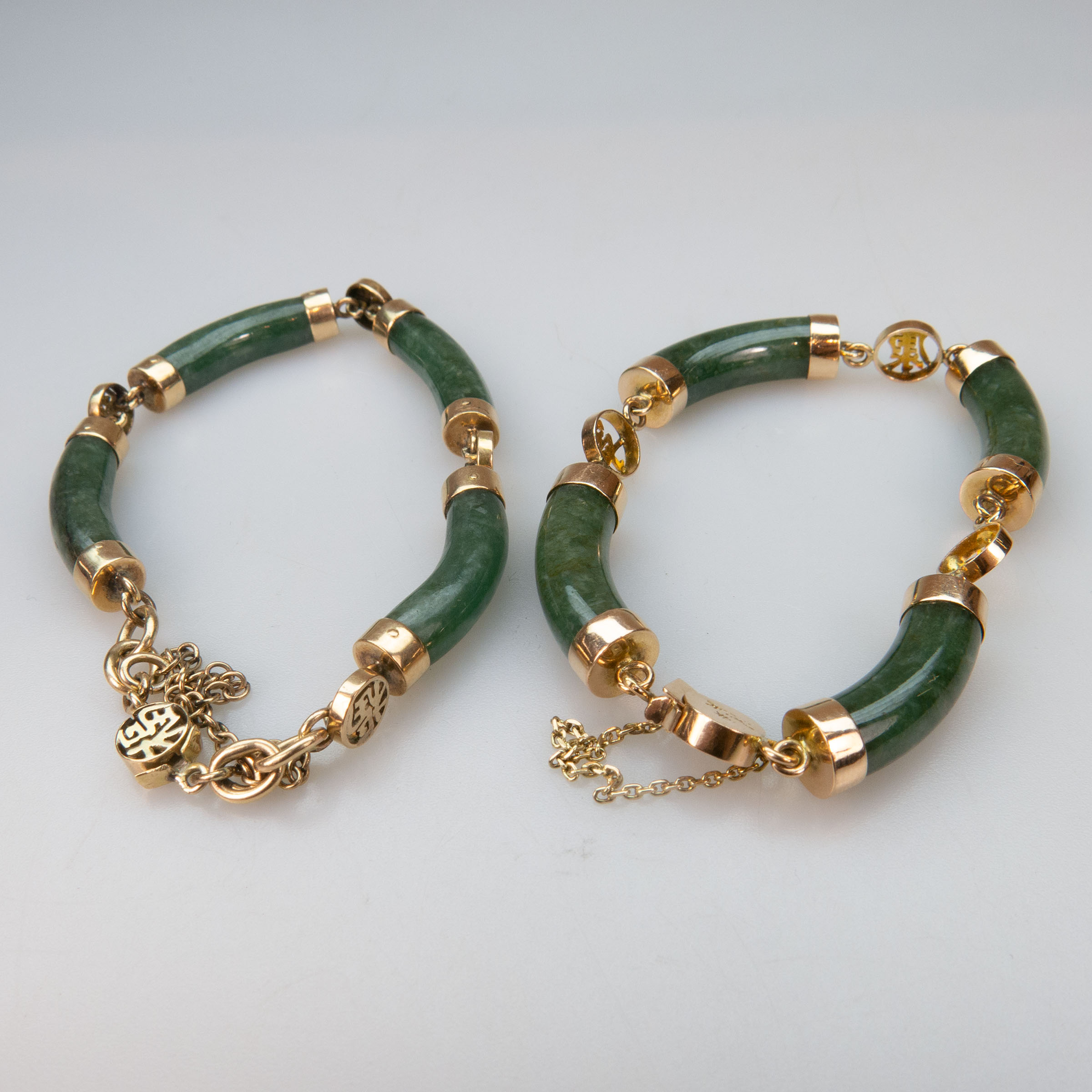 2 x 14k Yellow Gold And Nephrite Bracelets
