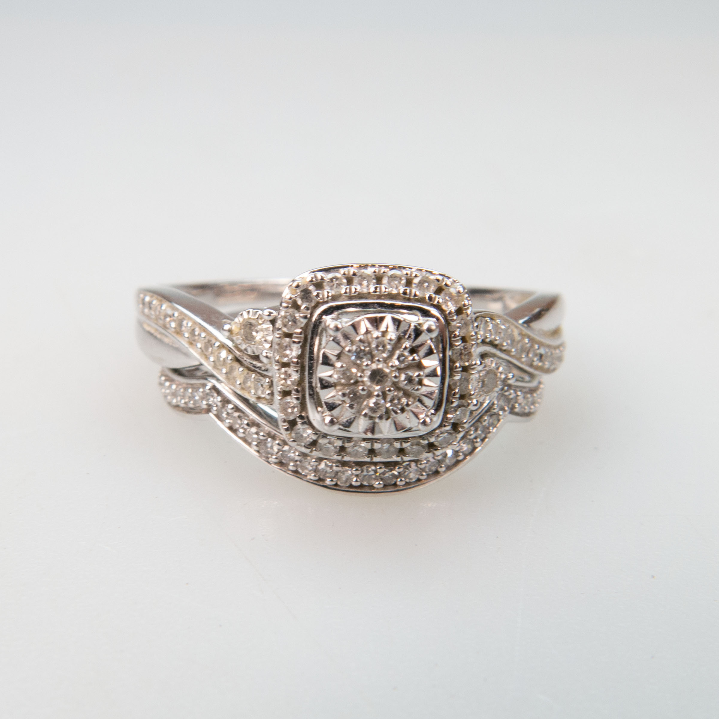 10k White Gold Engagement And Wedding Ring Suite