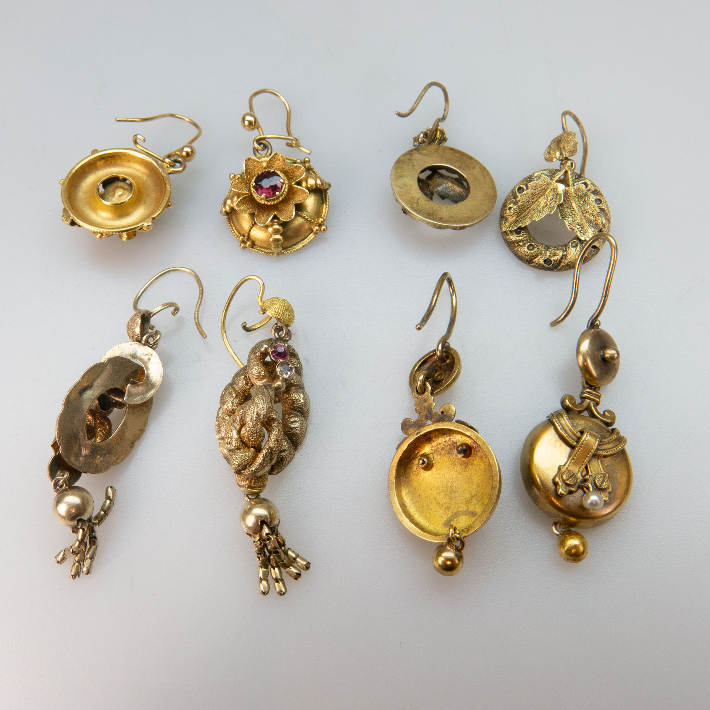 4 Pairs Of 19th Century Gold Hook-Back Earrings