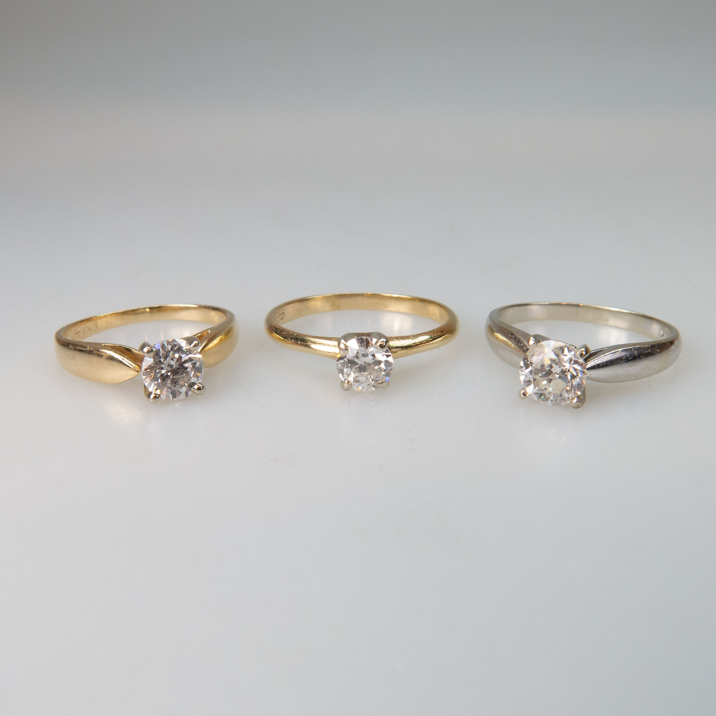 3 x 14k Gold Solitaire Rings